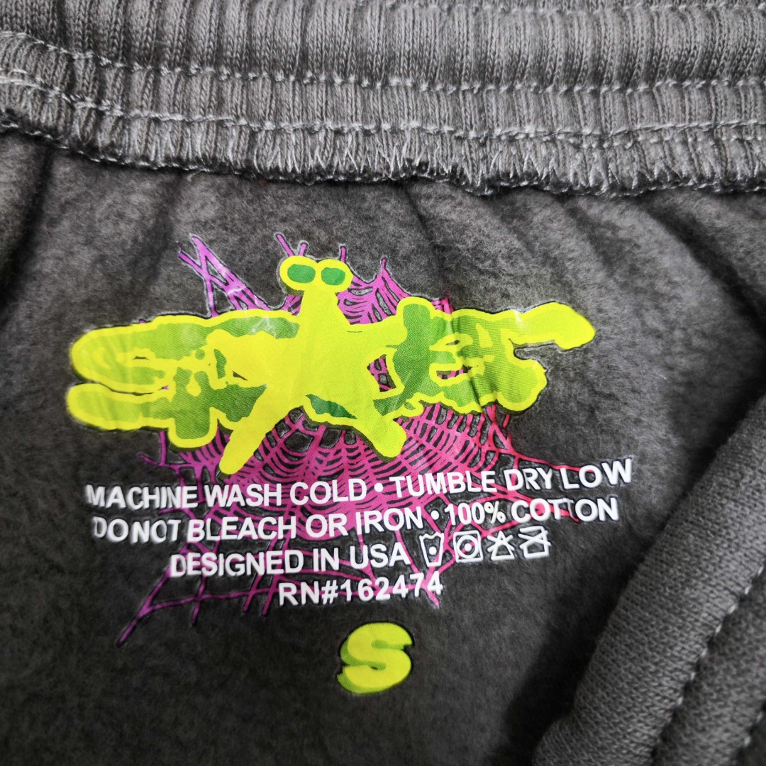 Sp5der 绿色Sp5der字母 星星印花 抽绳松紧腰束脚运动裤 休闲裤 长裤 裤子 灰色