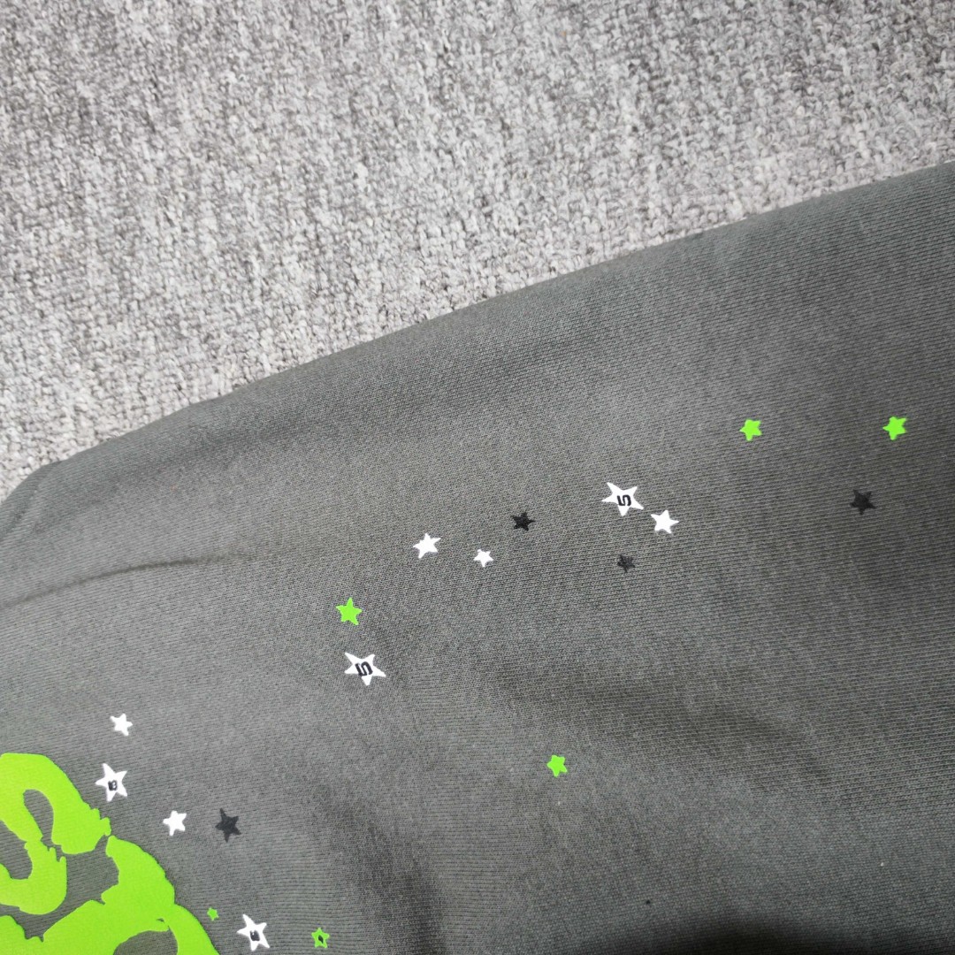 Sp5der 绿色Sp5der字母 星星印花 抽绳松紧腰束脚运动裤 休闲裤 长裤 裤子 灰色