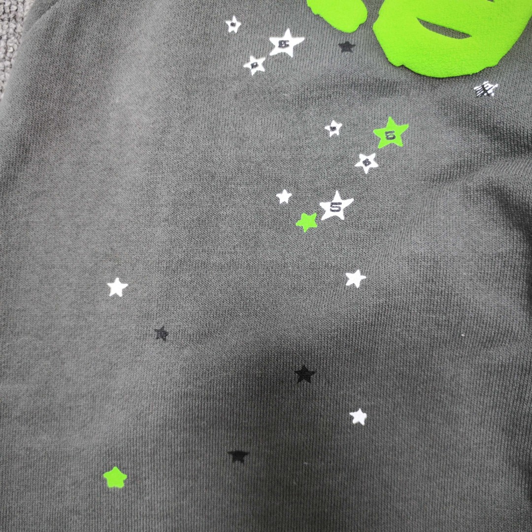 Sp5der 绿色Sp5der字母 星星印花 抽绳松紧腰束脚运动裤 休闲裤 长裤 裤子 灰色