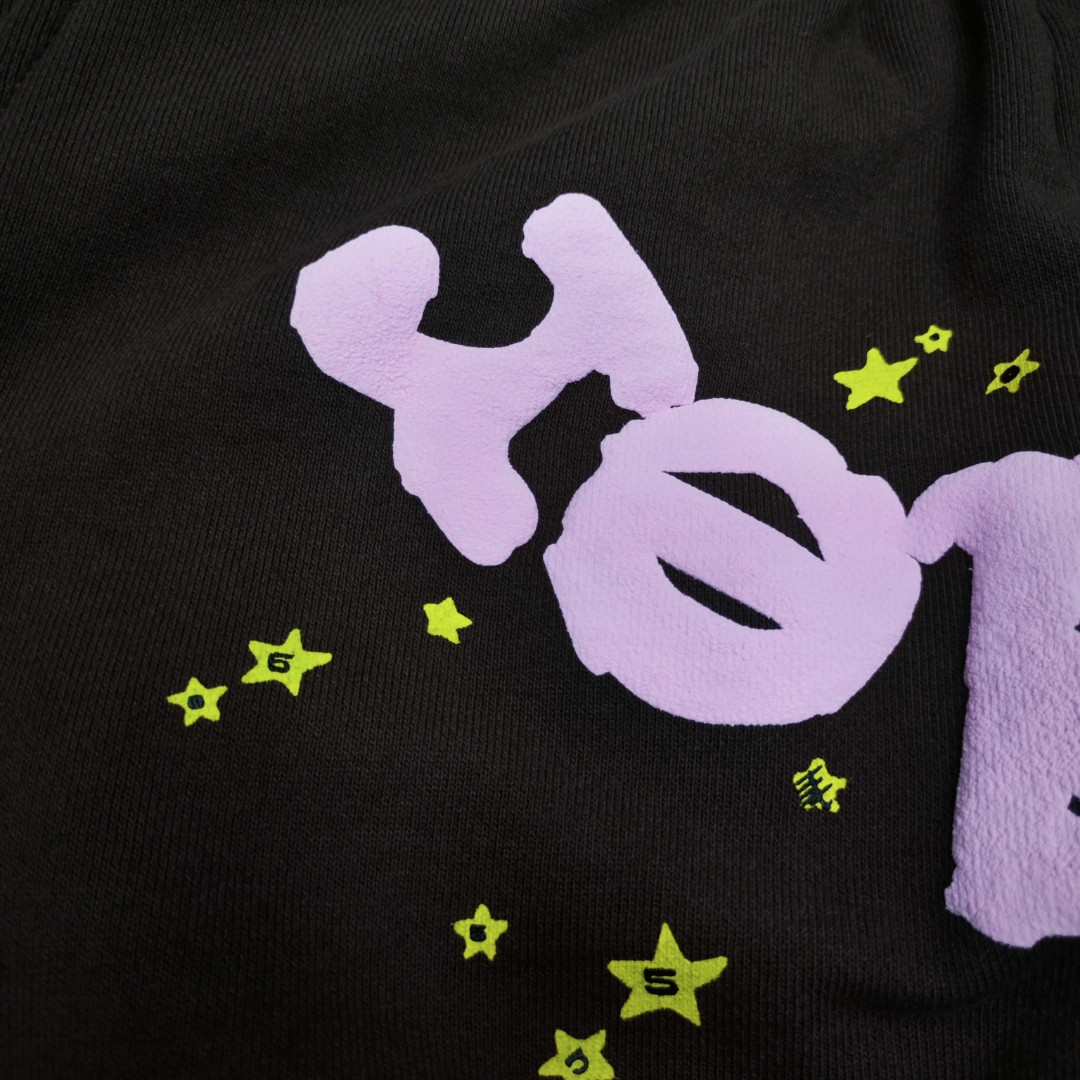 Sp5der 粉色Sp5der字母 星星印花 抽绳松紧腰束脚运动裤 休闲裤 长裤 裤子 棕色