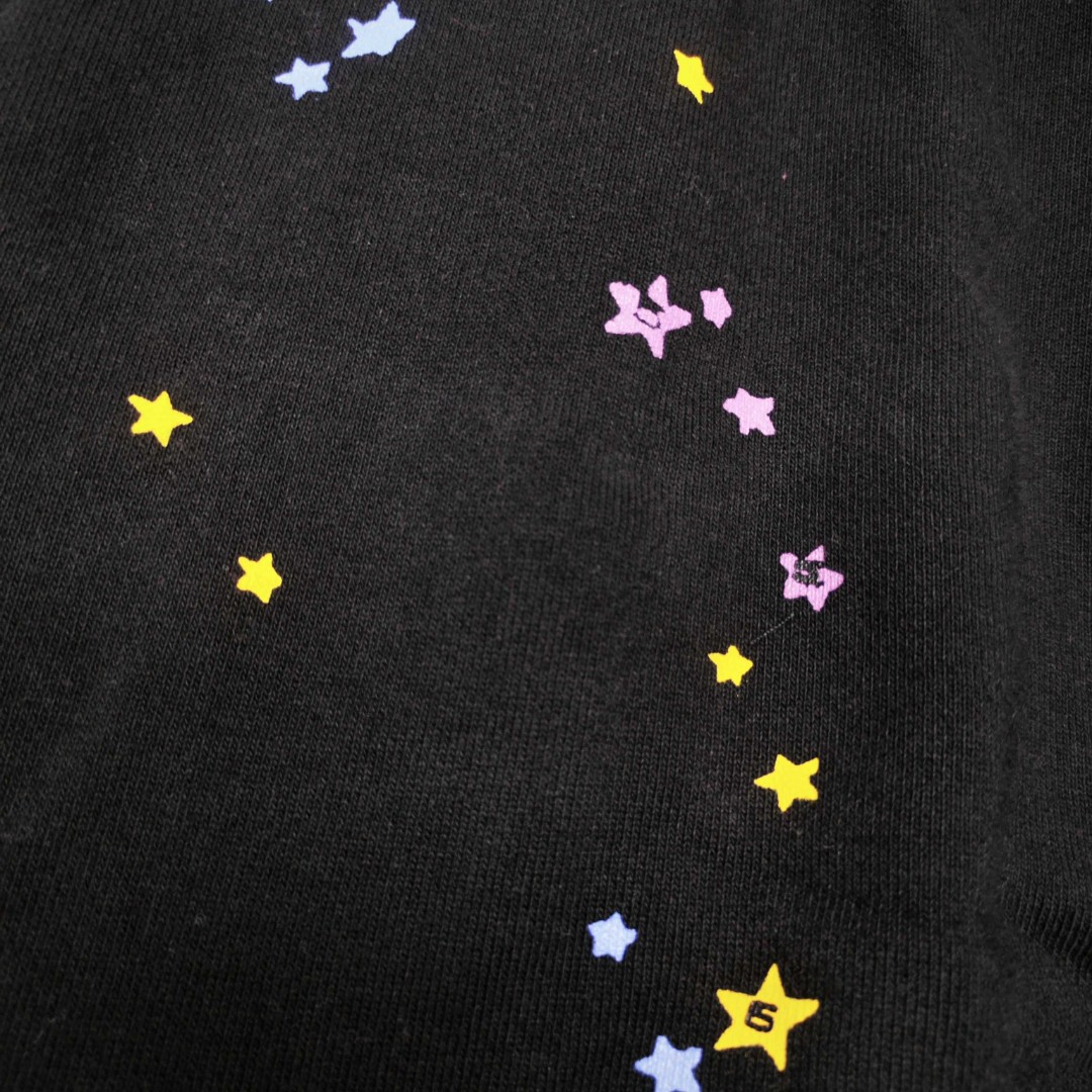 Sp5der 粉色Pink字母 星星印花 抽绳松紧腰束脚运动裤 休闲裤 长裤 裤子 黑色