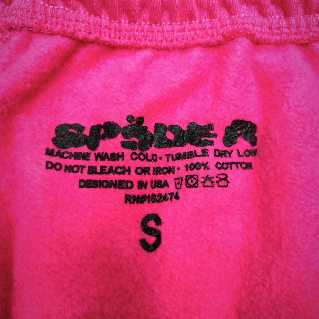 Sp5der 黑色Pink字母 星星印花 抽绳松紧腰束脚运动裤 休闲裤 长裤 裤子 玫红色