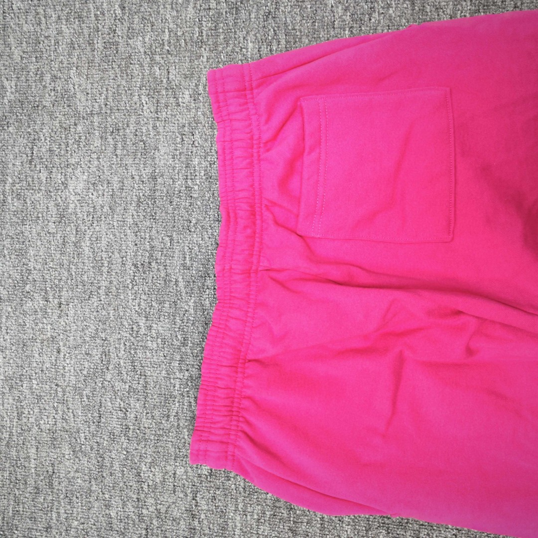 Sp5der 黑色Pink字母 星星印花 抽绳松紧腰束脚运动裤 休闲裤 长裤 裤子 玫红色