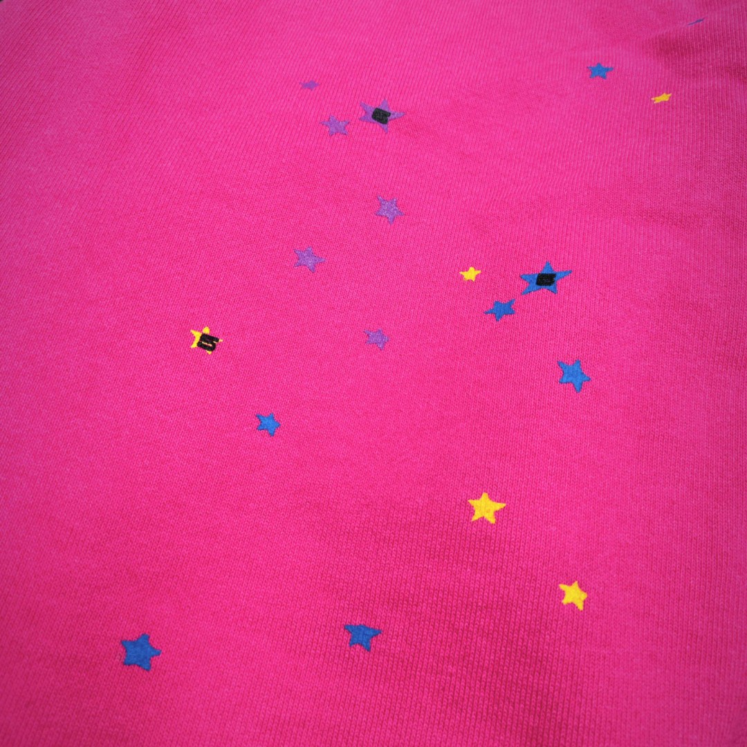 Sp5der 黑色Pink字母 星星印花 抽绳松紧腰束脚运动裤 休闲裤 长裤 裤子 玫红色