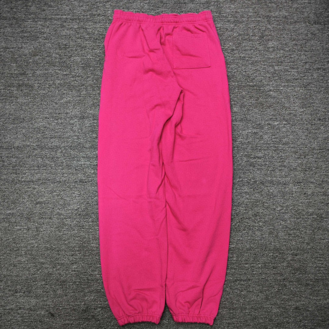 Sp5der 黑色Pink字母 星星印花 抽绳松紧腰束脚运动裤 休闲裤 长裤 裤子 玫红色