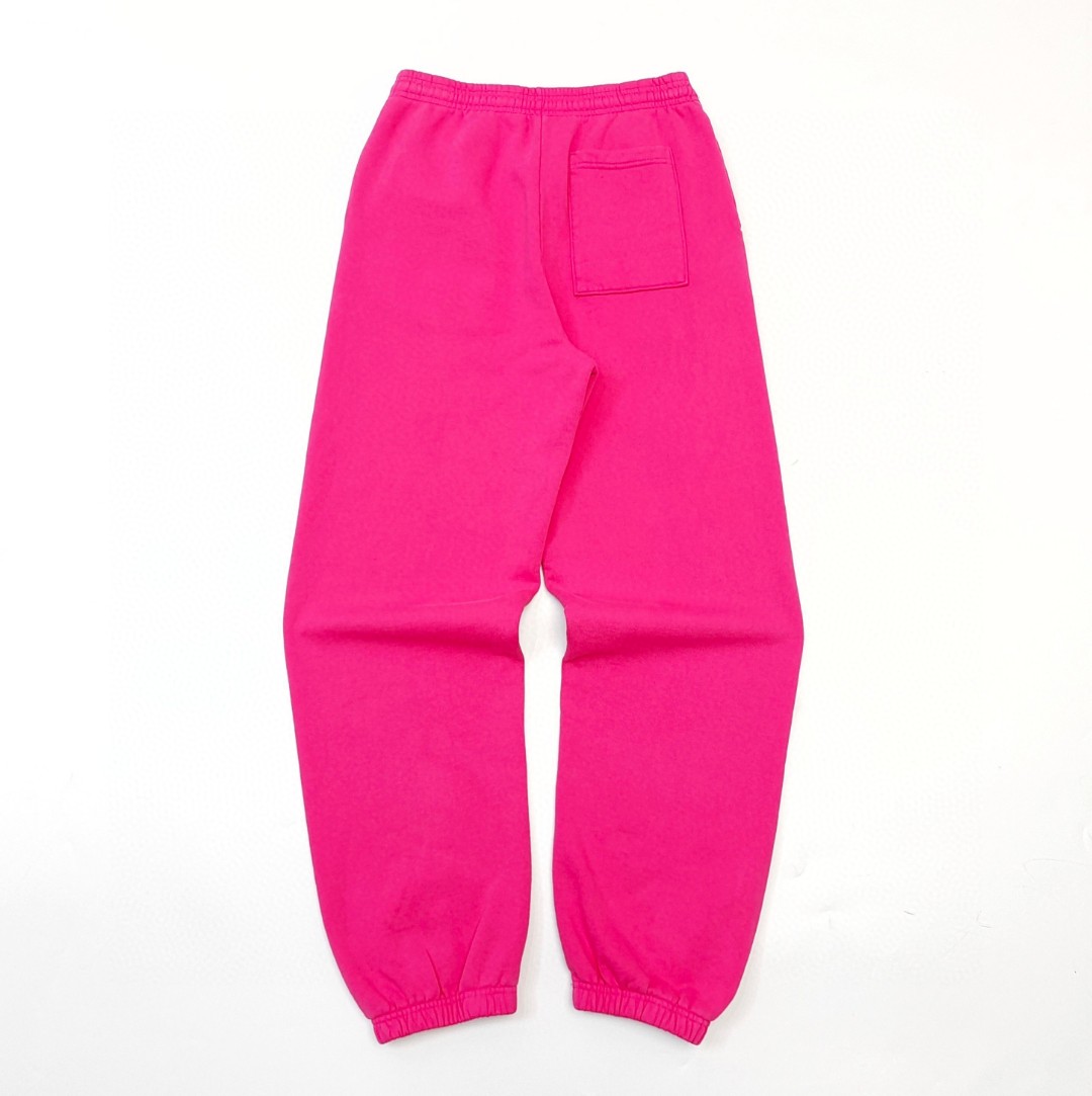 Sp5der 黑色Pink字母 星星印花 抽绳松紧腰束脚运动裤 休闲裤 长裤 裤子 玫红色