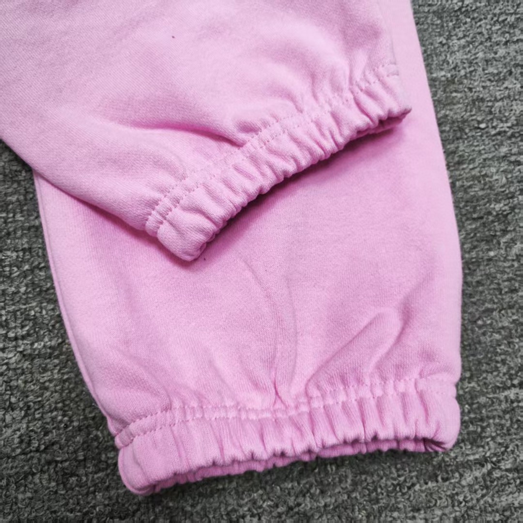 Sp5der 白色Sp5der字母 星星印花 抽绳松紧腰束脚运动裤 休闲裤 长裤 裤子 粉色