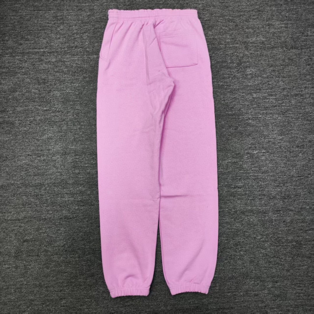 Sp5der 白色Sp5der字母 星星印花 抽绳松紧腰束脚运动裤 休闲裤 长裤 裤子 粉色