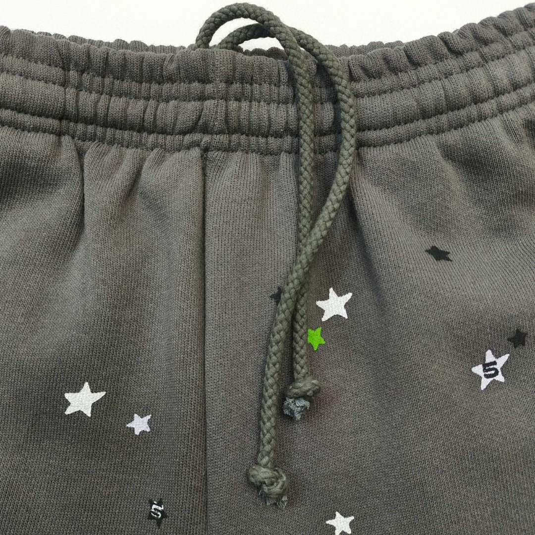 Sp5der 绿色Sp5der字母 星星 抽绳松紧腰束脚运动裤 休闲裤 长裤 裤子 灰色