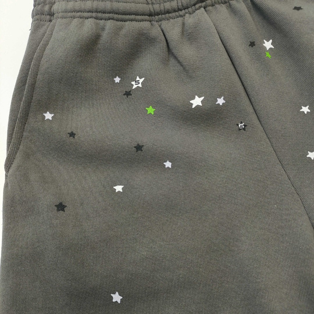 Sp5der 绿色Sp5der字母 星星 抽绳松紧腰束脚运动裤 休闲裤 长裤 裤子 灰色