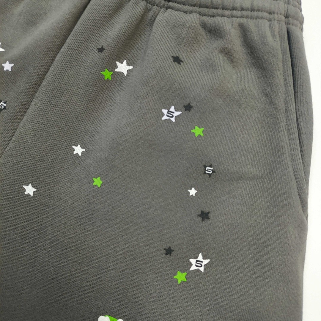 Sp5der 绿色Sp5der字母 星星 抽绳松紧腰束脚运动裤 休闲裤 长裤 裤子 灰色