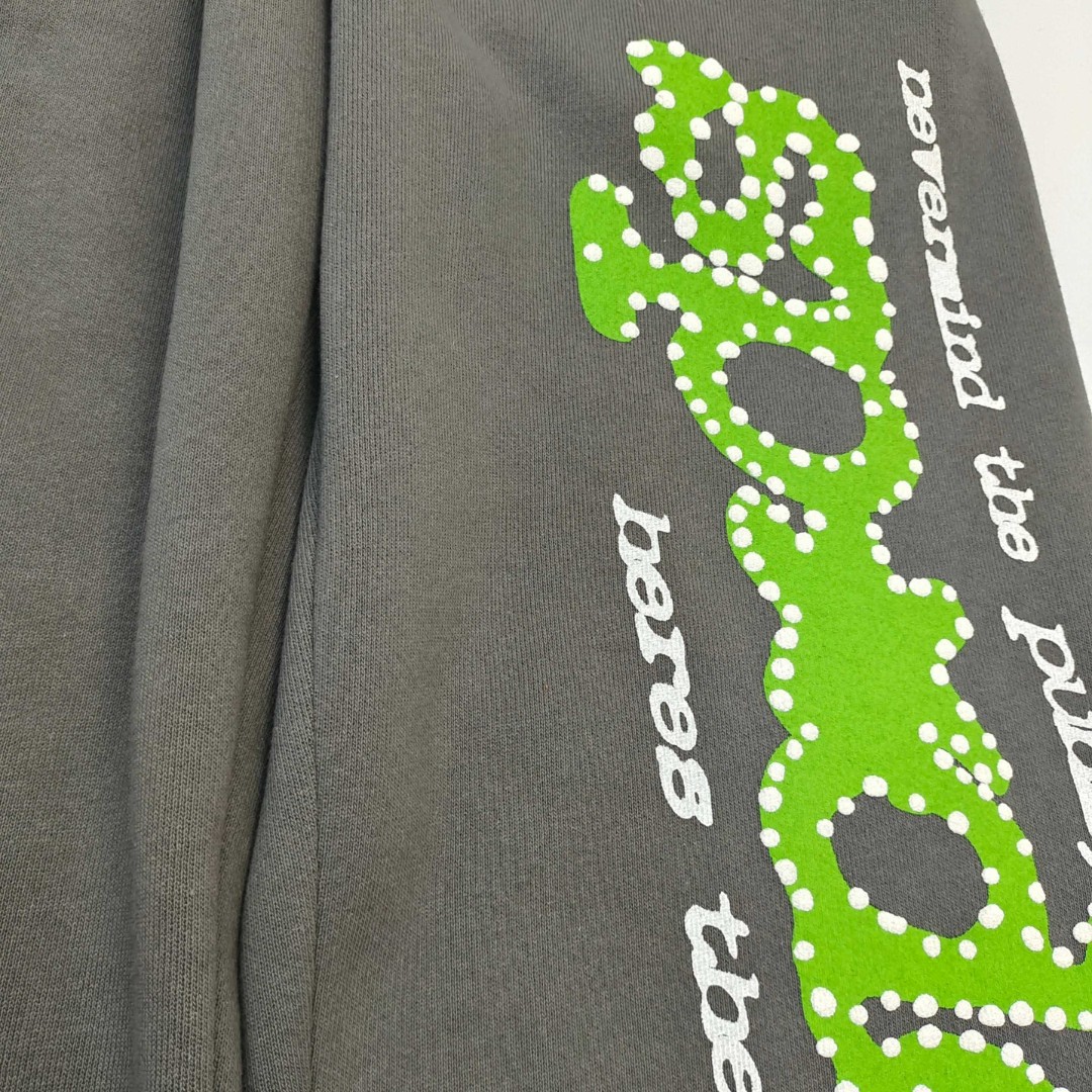 Sp5der 绿色Sp5der字母 星星 抽绳松紧腰束脚运动裤 休闲裤 长裤 裤子 灰色