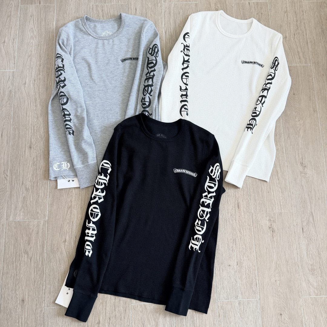 Chrome Hearts 克罗心 华夫格 梵文长袖卫衣 T恤 套头 白色 黑色  灰色 A5 