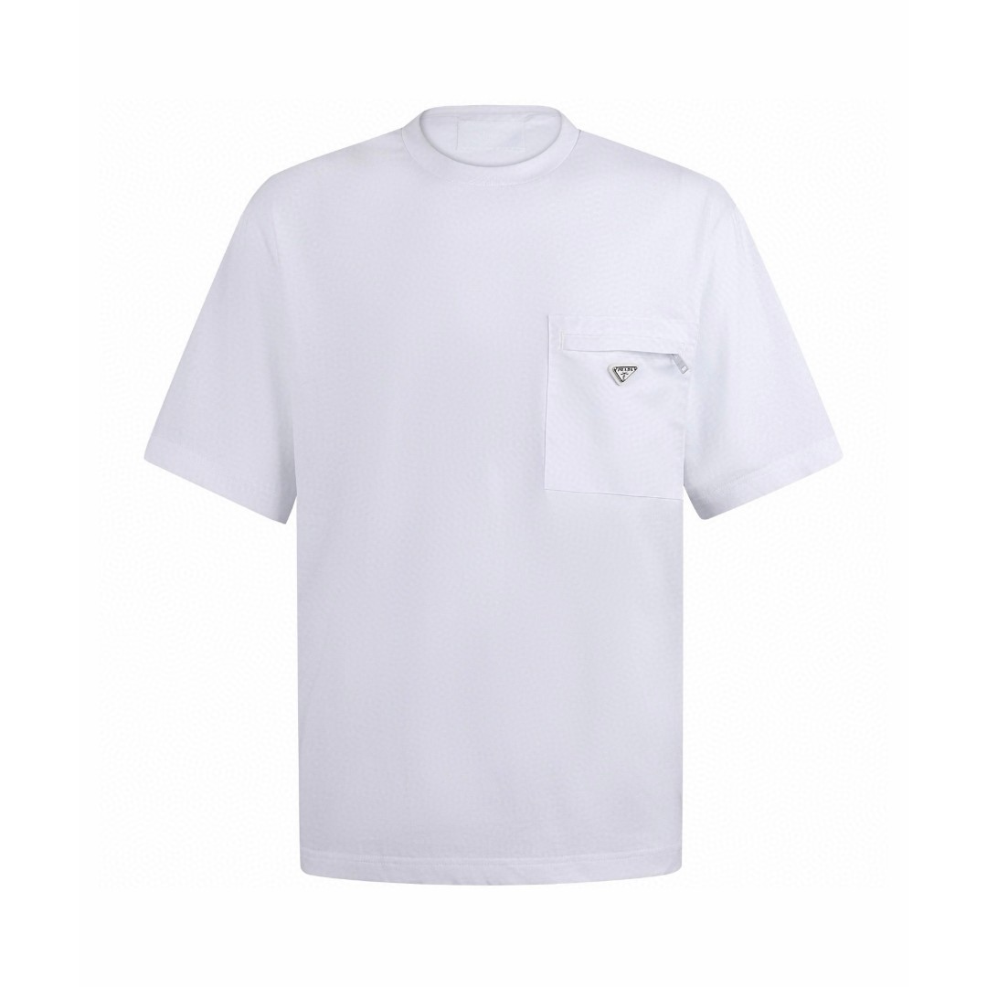 PRADA 普拉达 胸前拉链口袋圆领短袖 T恤 黑色 白色 A0 UJN661-1WQ5-F0002