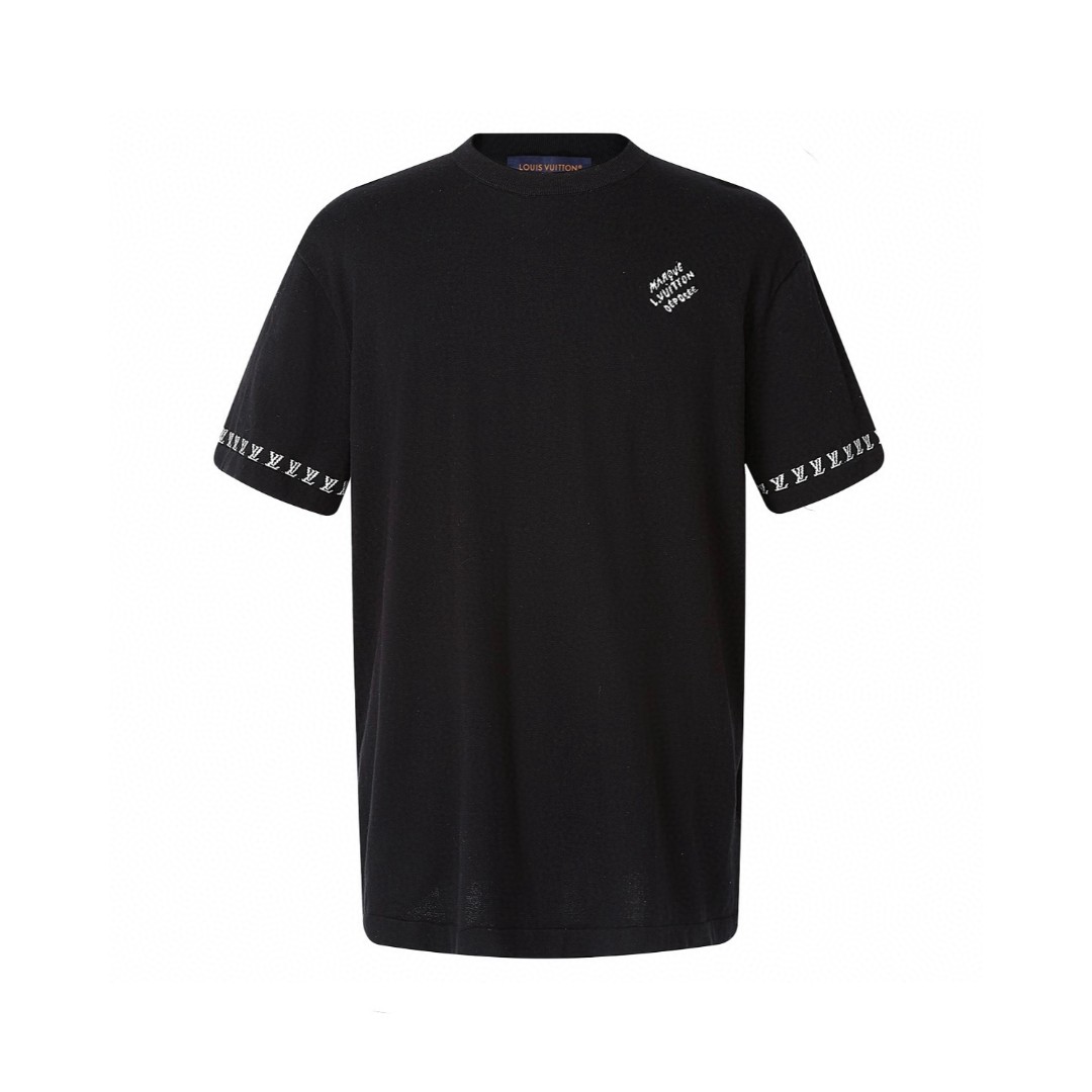 LOUIS VUITTON 字母袖提花毛织短袖 圆领 T 恤 上衣 夏款 白色 黑色 A5 1AGKM3