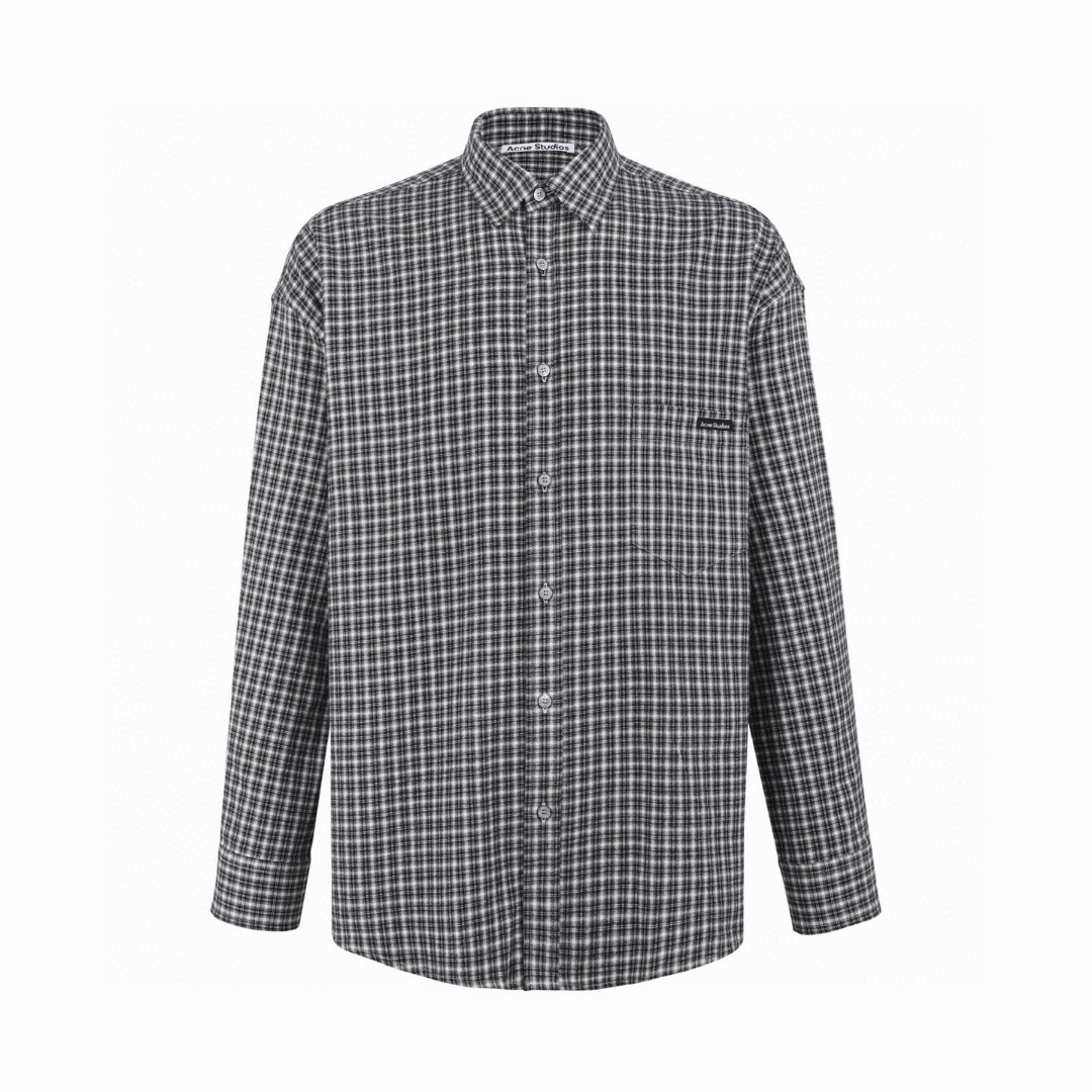Acne Studios 徽标格纹单排扣衬衫 外套 长袖 黑色 A5 BB0667-J83