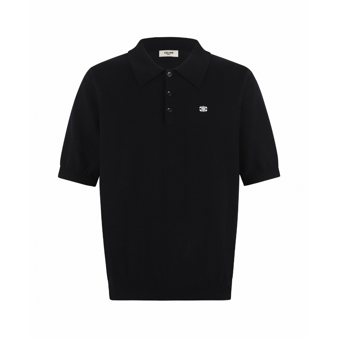 CELINE 赛琳 logo刺绣针织Polo衫 短袖 T恤 灰色 黑色 A5 2ADDT367Y-08GC