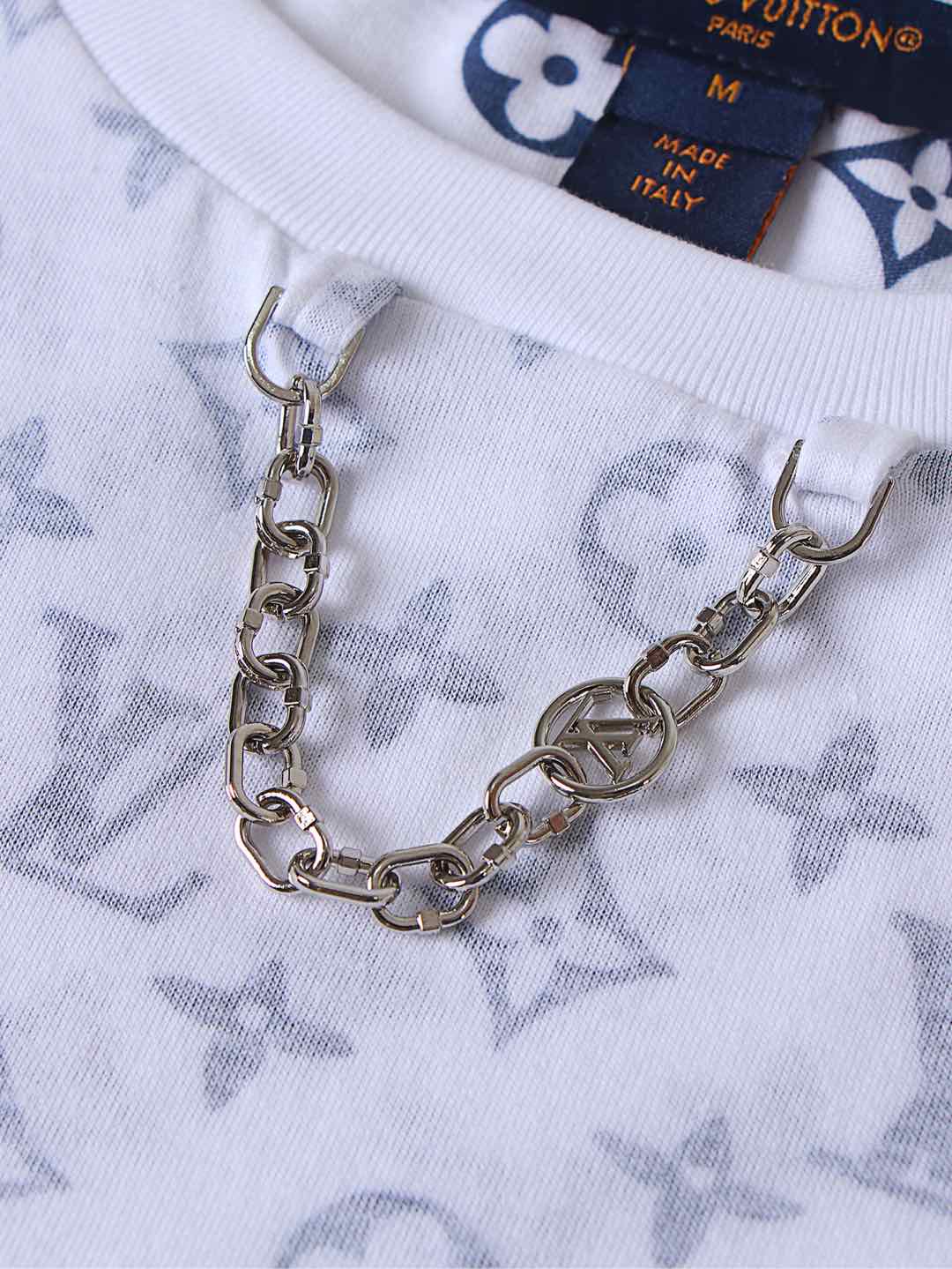 LOUIS VUITTON 路易威登 LV 链条满印老花 圆领 夏季 T恤 短袖 白色 A0 1A8QDG