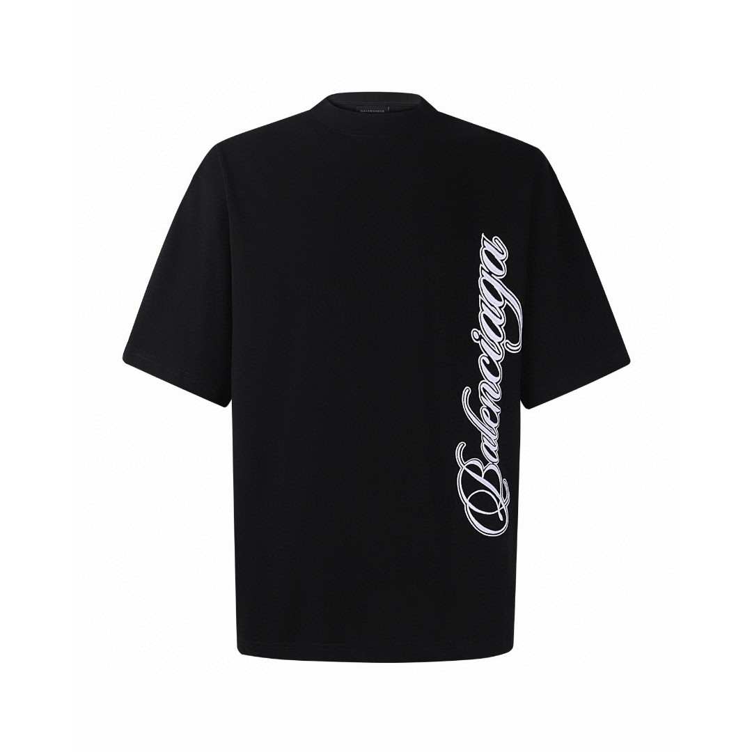 Balenciaga 巴黎世家 草书字母刺绣短袖 T恤 圆领 夏季 灰色 黑色 A0 764235TTVM72569