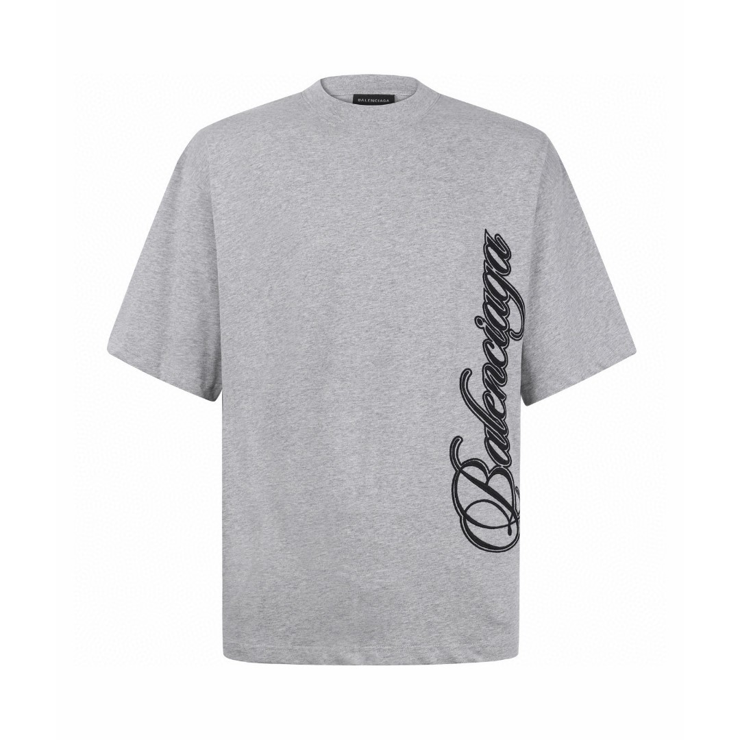 Balenciaga 巴黎世家 草书字母刺绣短袖 T恤 圆领 夏季 灰色 黑色 A0 764235TTVM72569