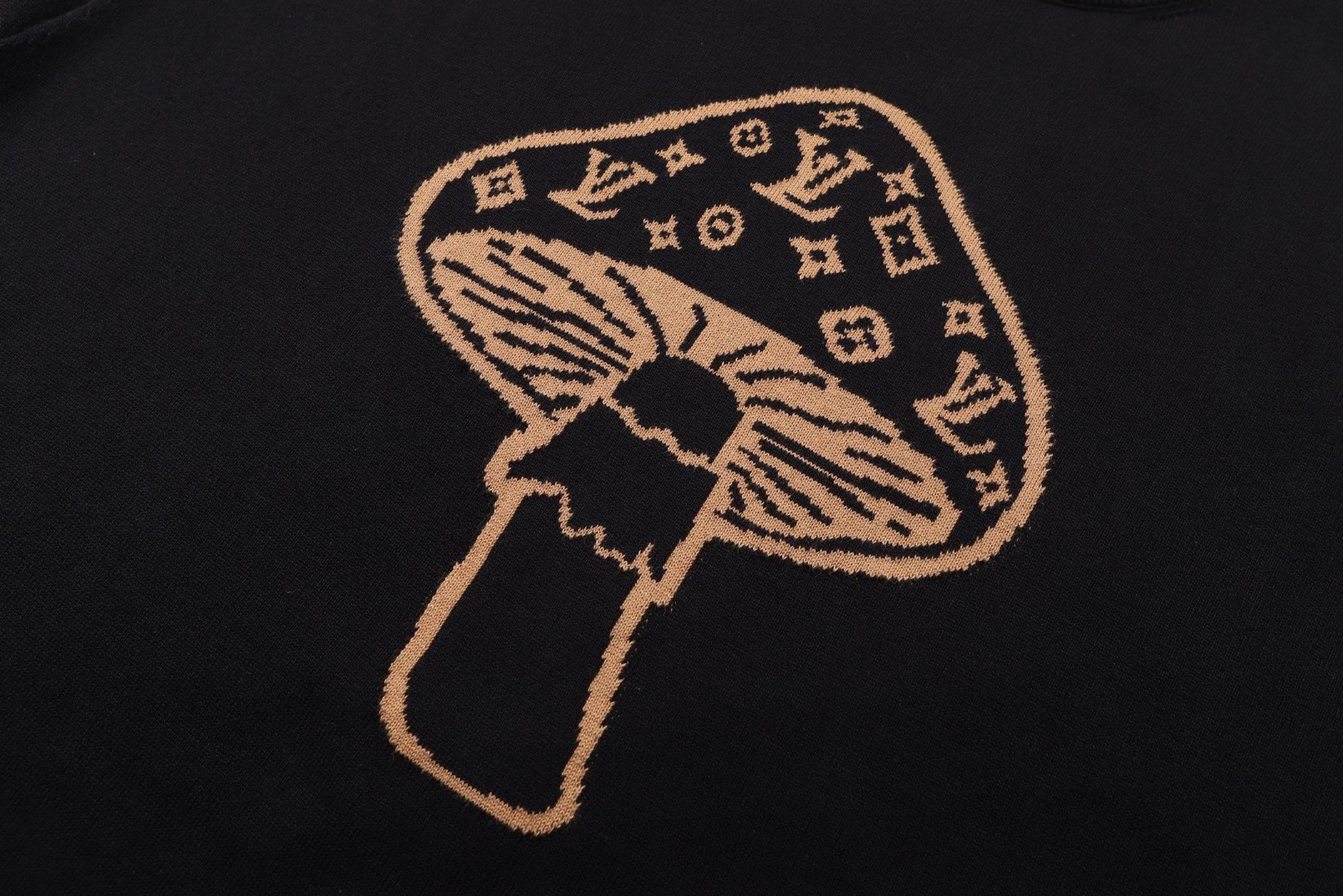 LOUIS VUITTON 路易威登 LV 蘑菇嵌花毛织短袖 夏季 T恤 黑色 A5 1AJBUX