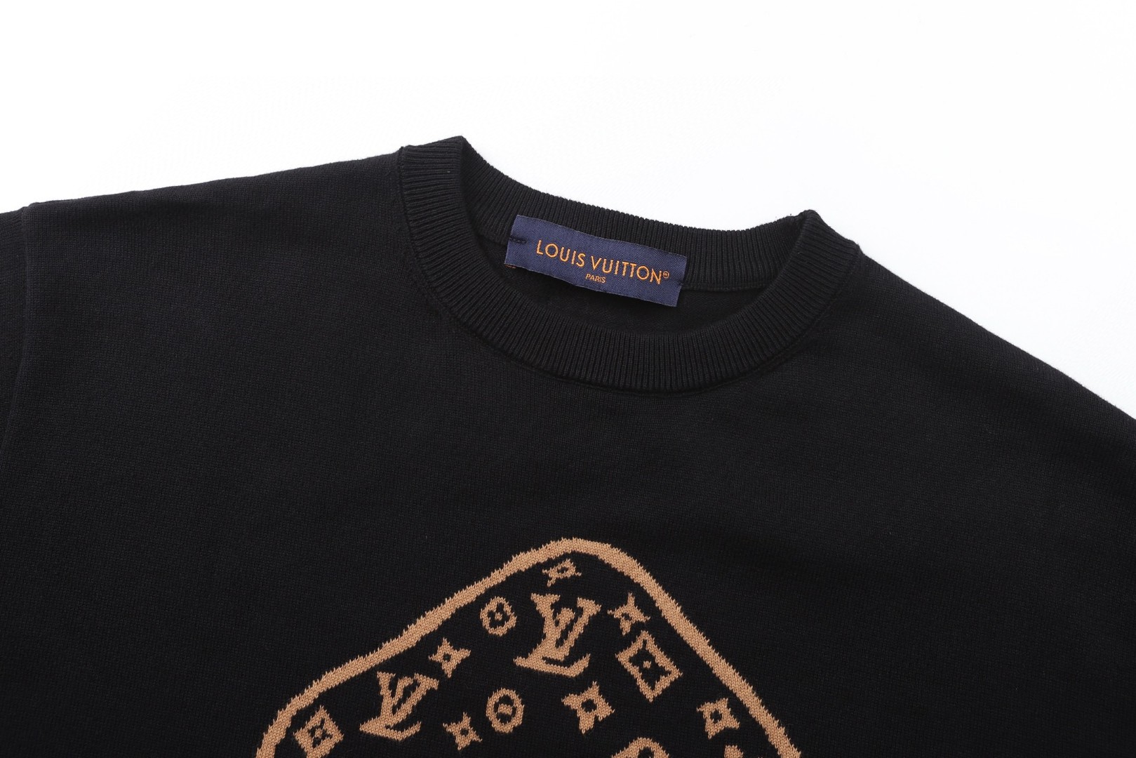 LOUIS VUITTON 路易威登 LV 蘑菇嵌花毛织短袖 夏季 T恤 黑色 A5 1AJBUX