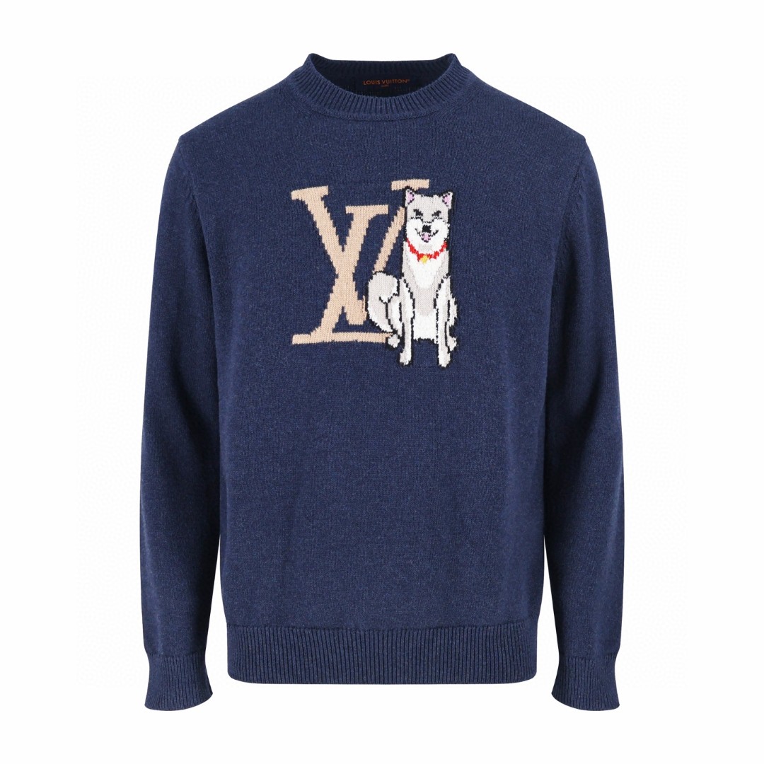 LOUIS VUITTON 路易威登 首尔限定 小狗嵌花针织毛衣 针织衫 外套 蓝色 B0 1AJCSG
