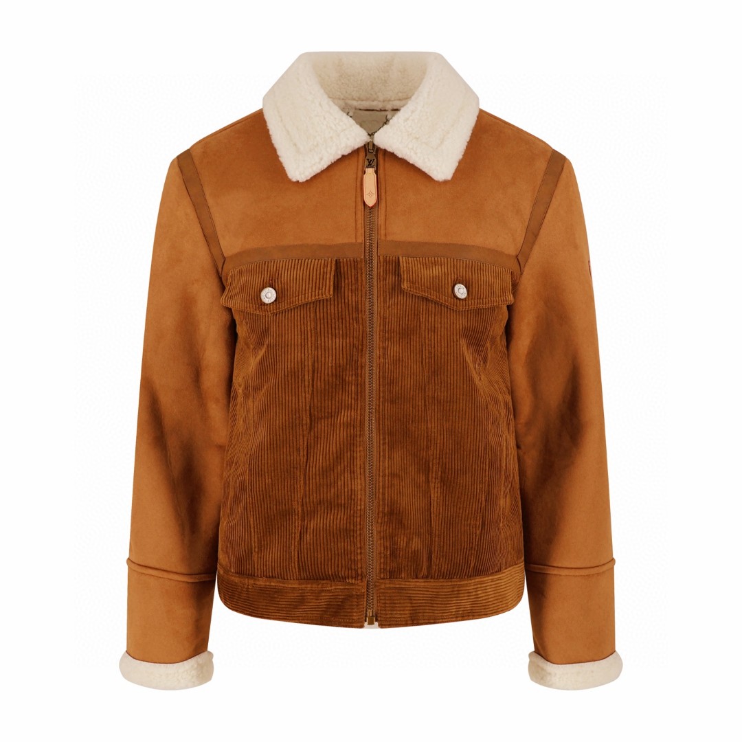 LOUIS VUITTON 路易威登 SKI滑雪系列 灯芯绒拼皮卡车外套 夹克 保暖 驼色 C0 1AJBQR