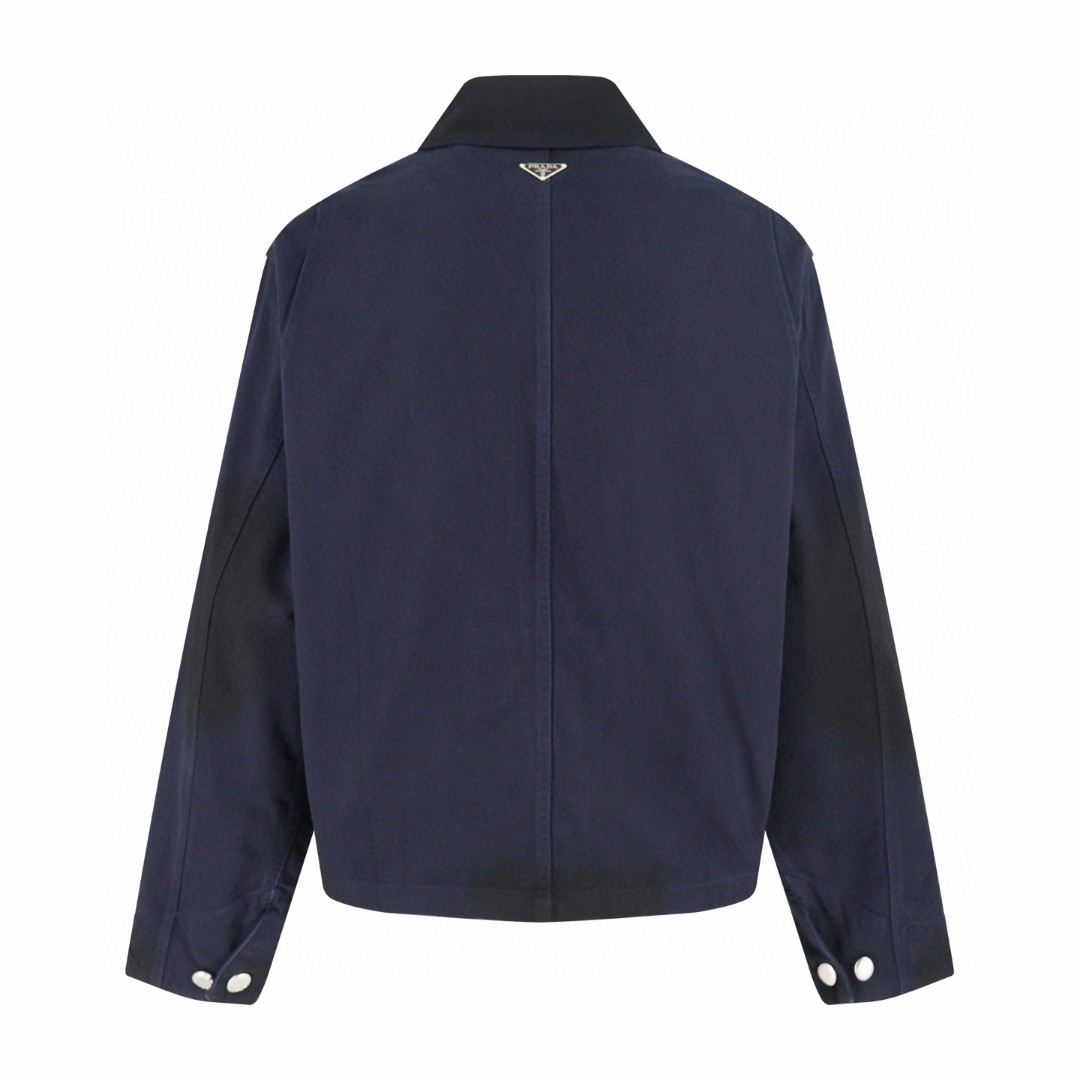 PRADA 普拉达 翻领拼色三角标工装夹克 外套 长袖 蓝色 B0 