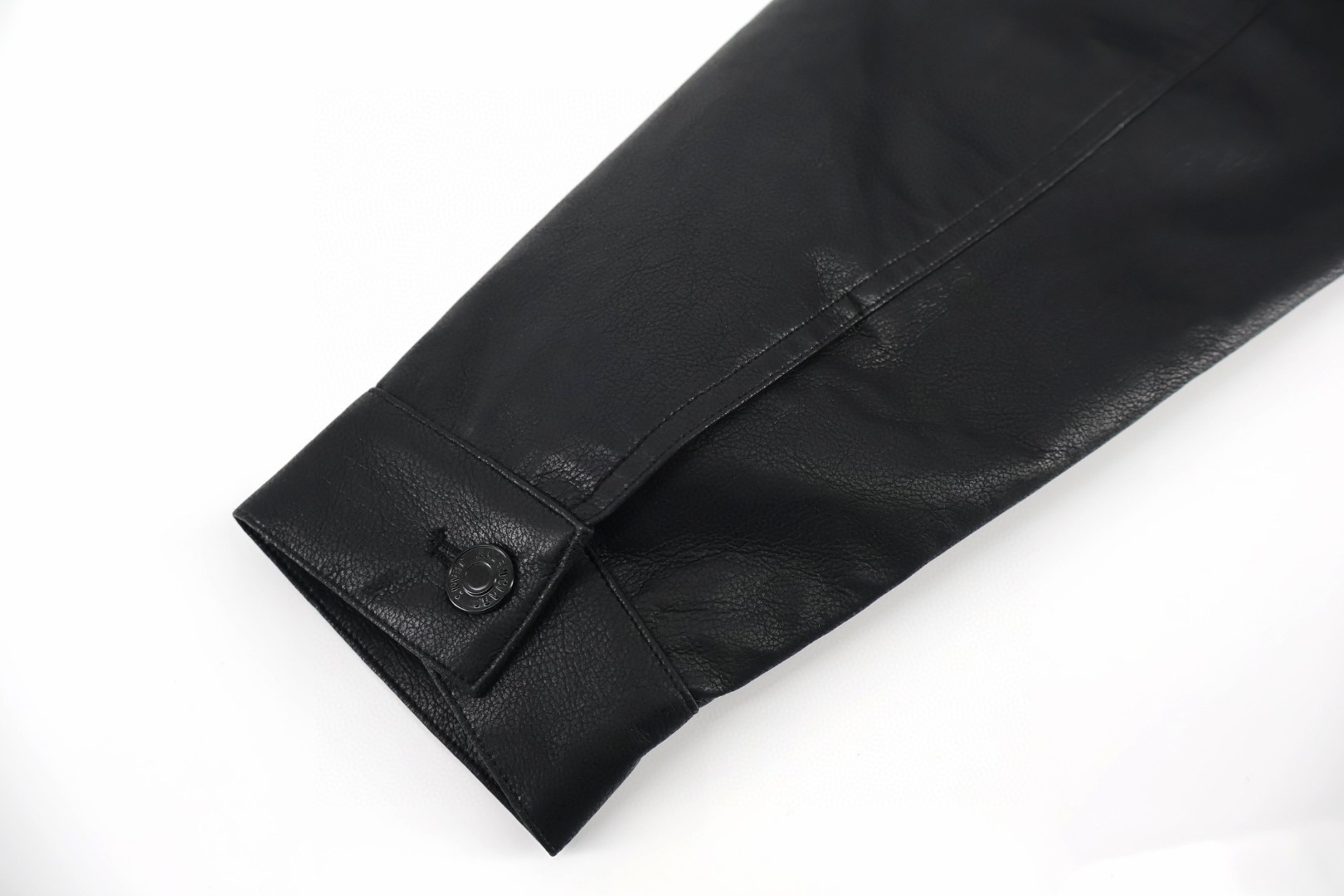 Balenciaga 巴黎世家 手臂字母贴皮刺绣皮衣 夹克 外套 长袖 黑色 C0