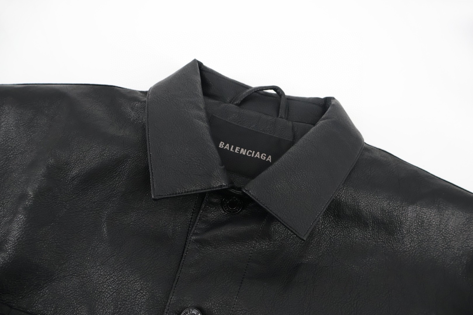 Balenciaga 巴黎世家 手臂字母贴皮刺绣皮衣 夹克 外套 长袖 黑色 C0