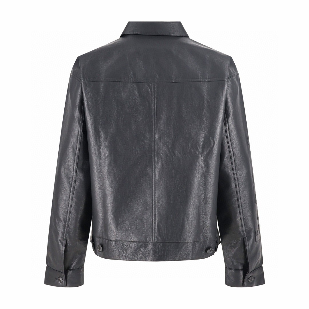 Balenciaga 巴黎世家 手臂字母贴皮刺绣皮衣 夹克 外套 长袖 黑色 C0