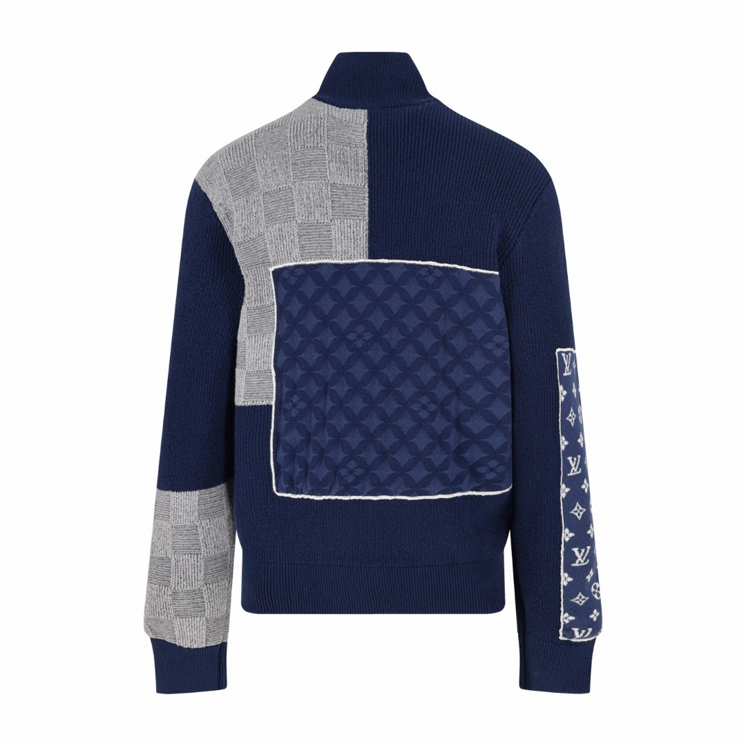 LOUIS VUITTON 路易威登 Nigo联名款 拼接拉链立领针织毛衣 外套 夹克 蓝色 C0 1AIMAA