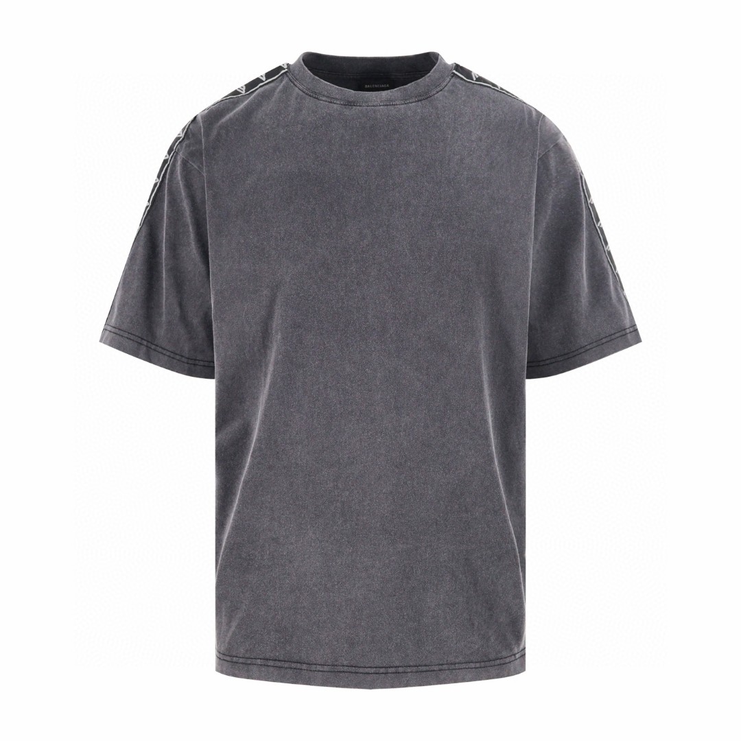 Balenciaga 巴黎世家 串标织带短袖 T恤 圆领 夏季 黑灰色 A5 