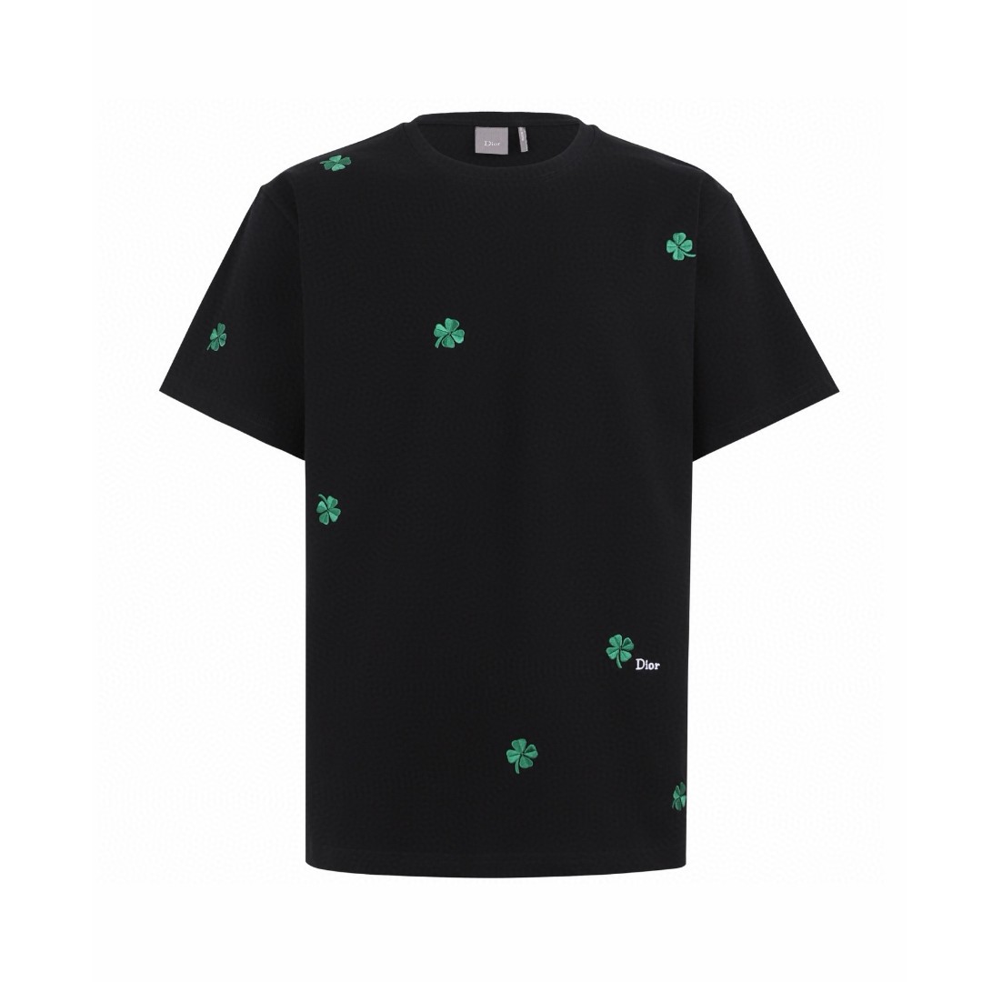 DIOR 迪奥 四叶草刺绣图案短袖 T恤 夏季 白色 黑色 A0 683J615A3036-C086