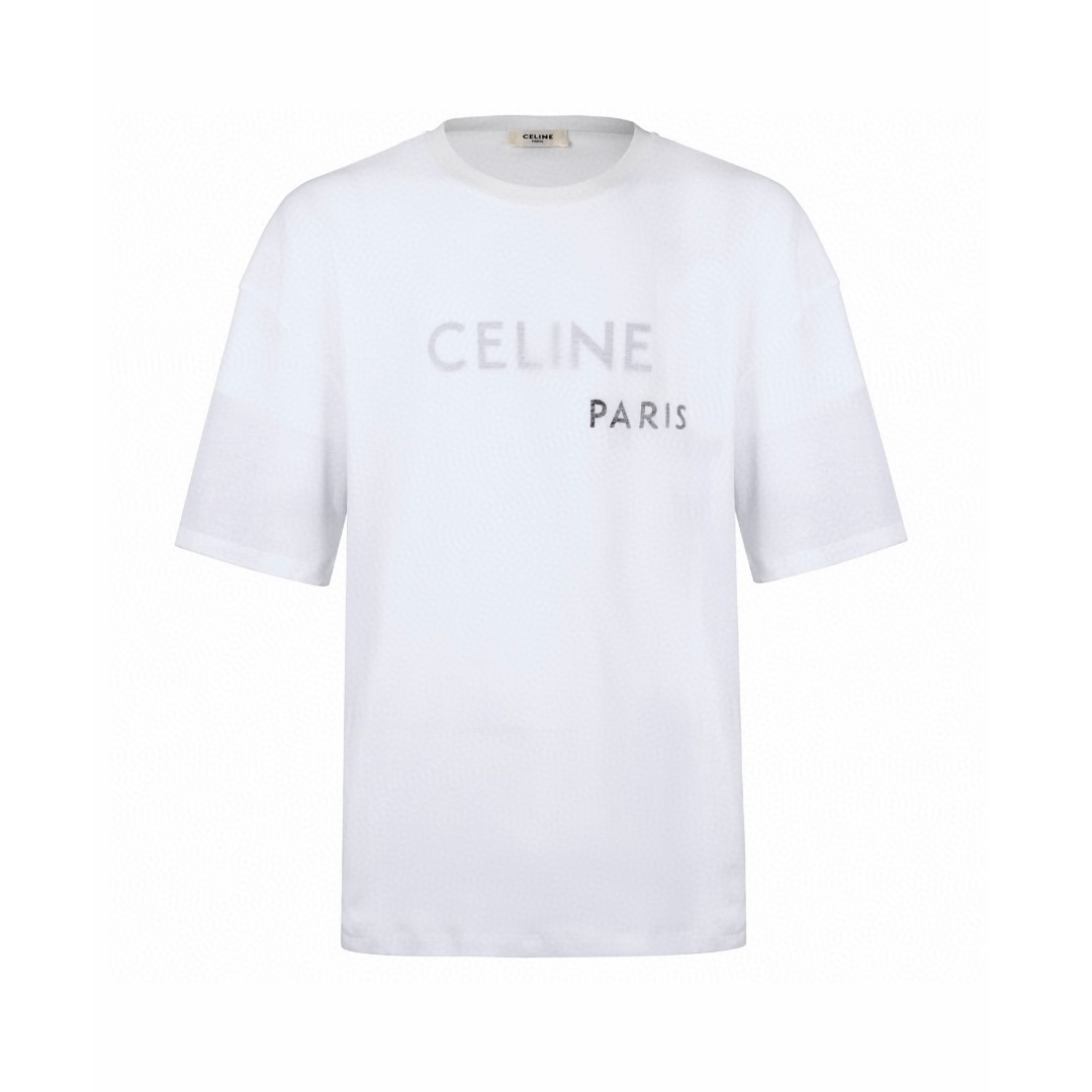 CELINE 赛琳 假两件胶浆印花双层 短袖 T恤 白色 A5 RX0DT0F17-01OB
