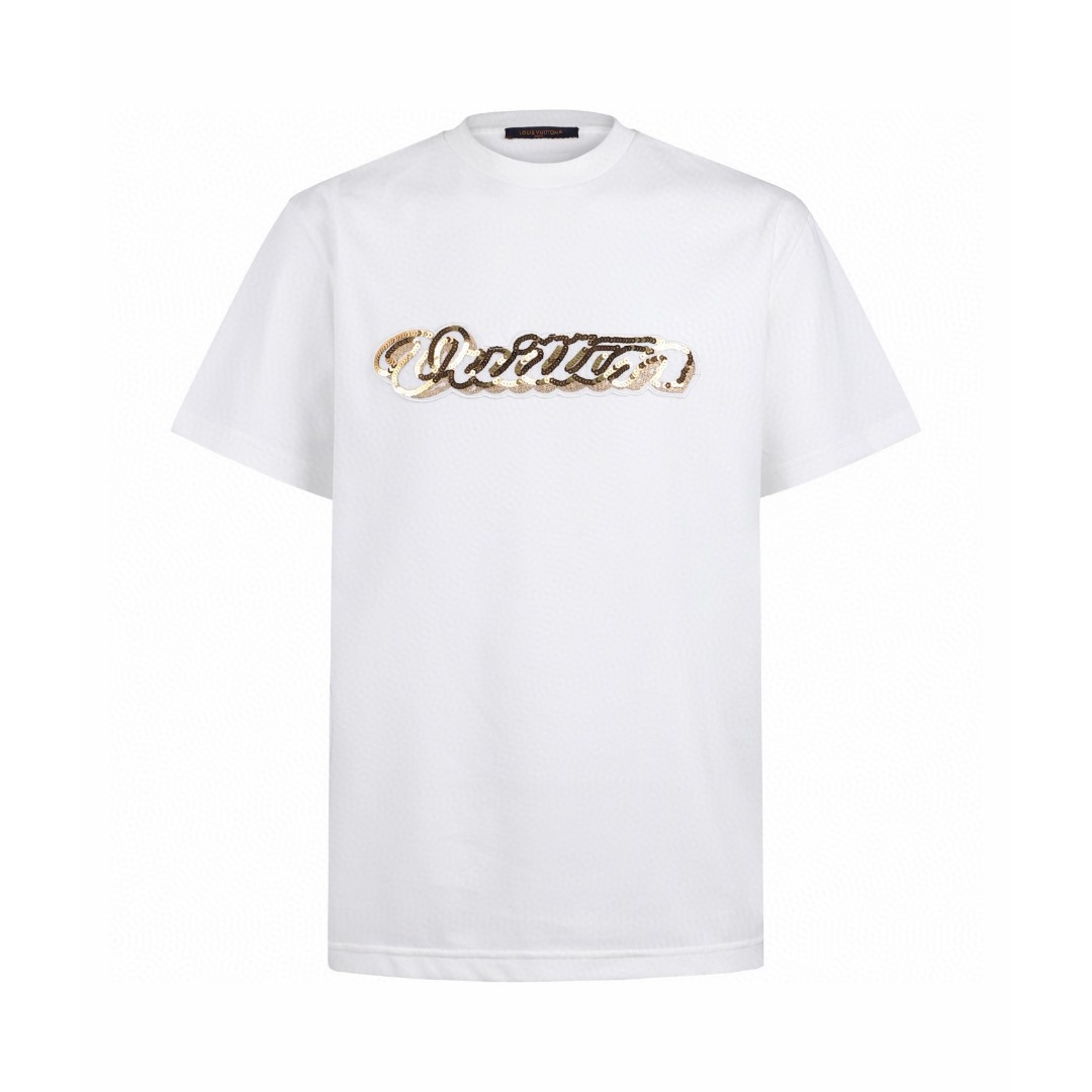 LOUIS VUITTON 亮片装饰标识 短袖 圆领 T 恤 上衣 夏款 白色 黑色 A0 81042341