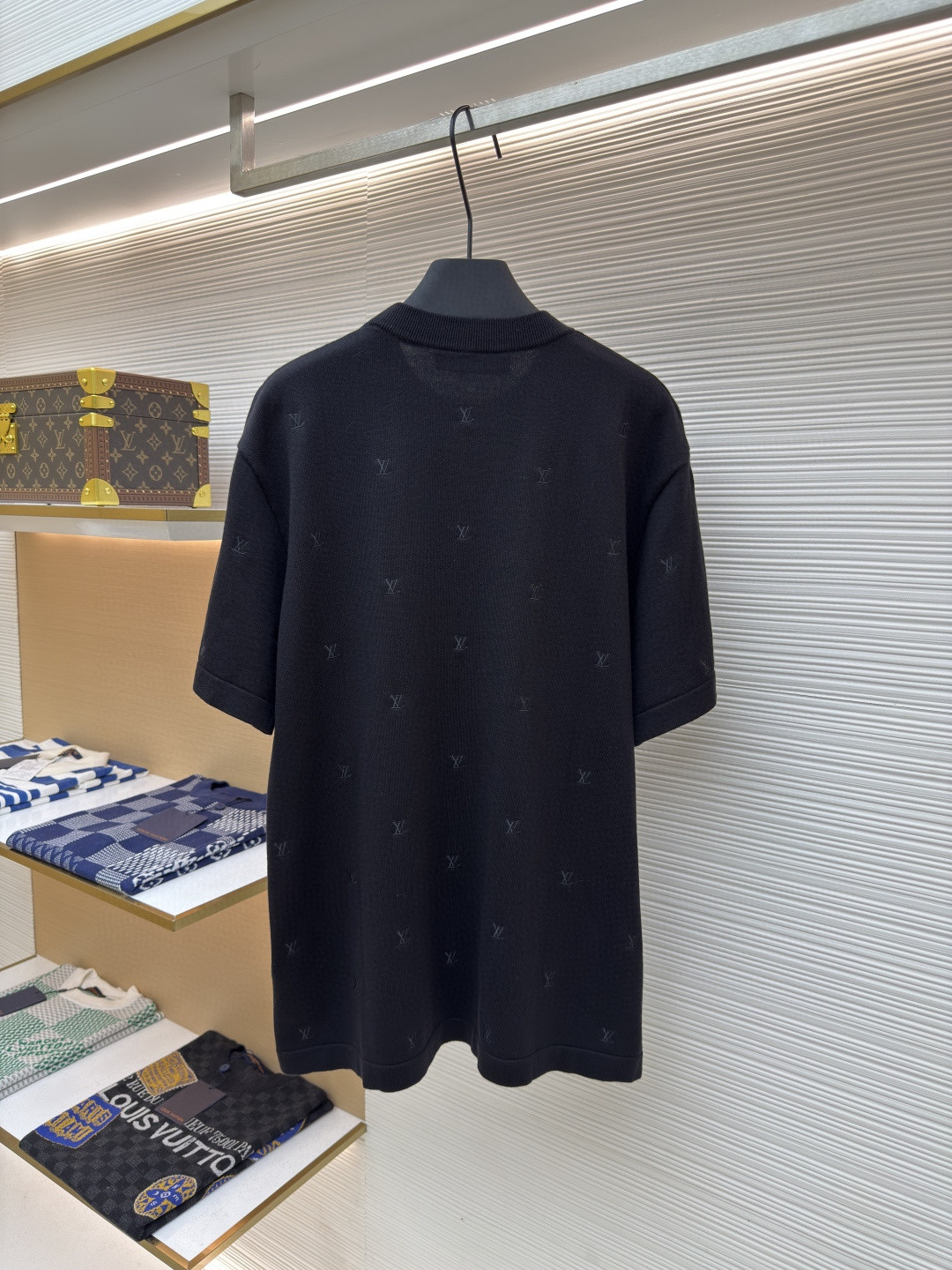 LOUIS VUITTON 路易威登 LV 全幅刺绣毛织短袖 夏季 T恤 黑色 A7 1AHVPT