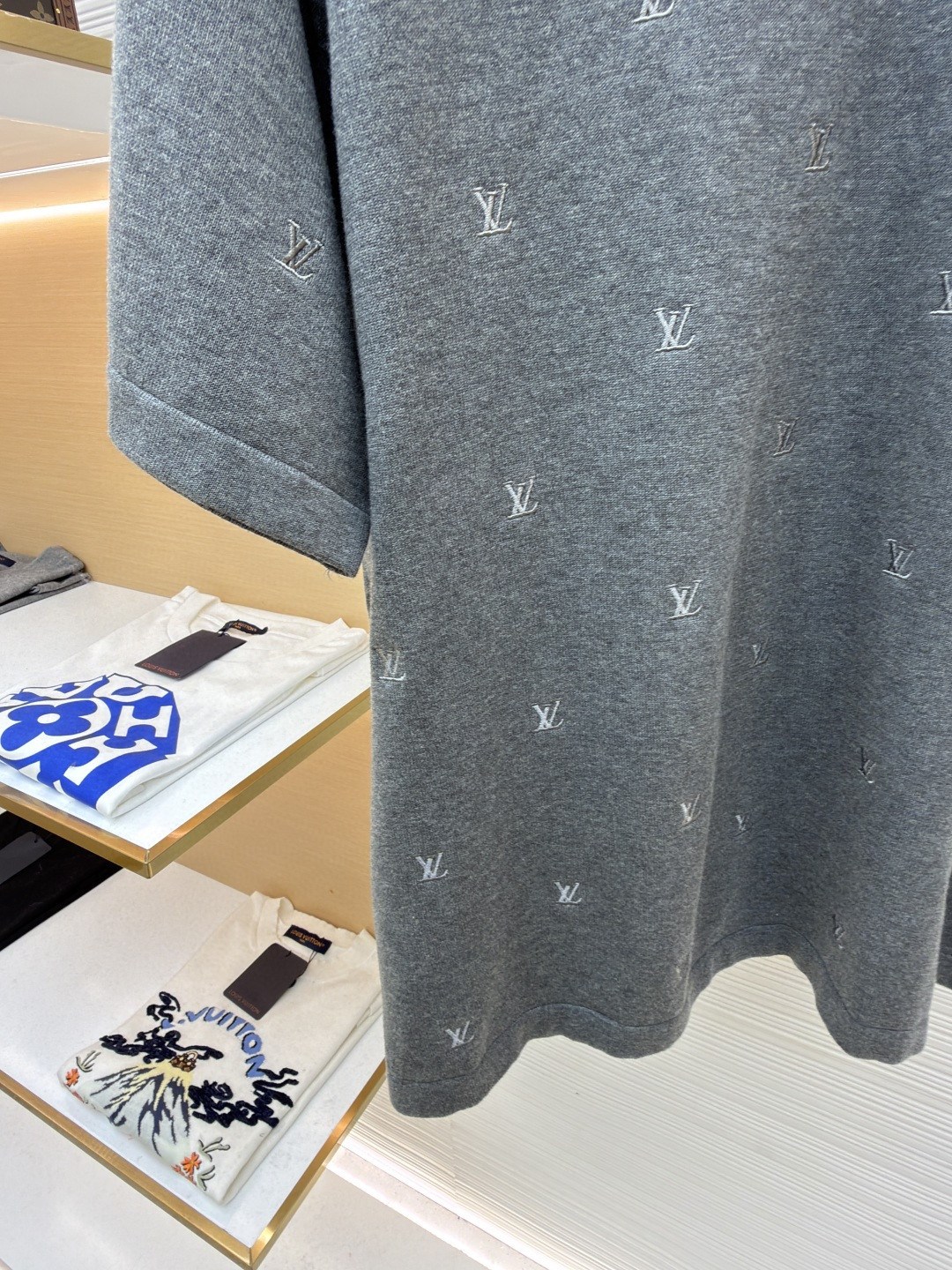 LOUIS VUITTON 路易威登 LV 小灰字刺绣毛织短袖 夏季 T恤 灰色 A7 1AJDXH