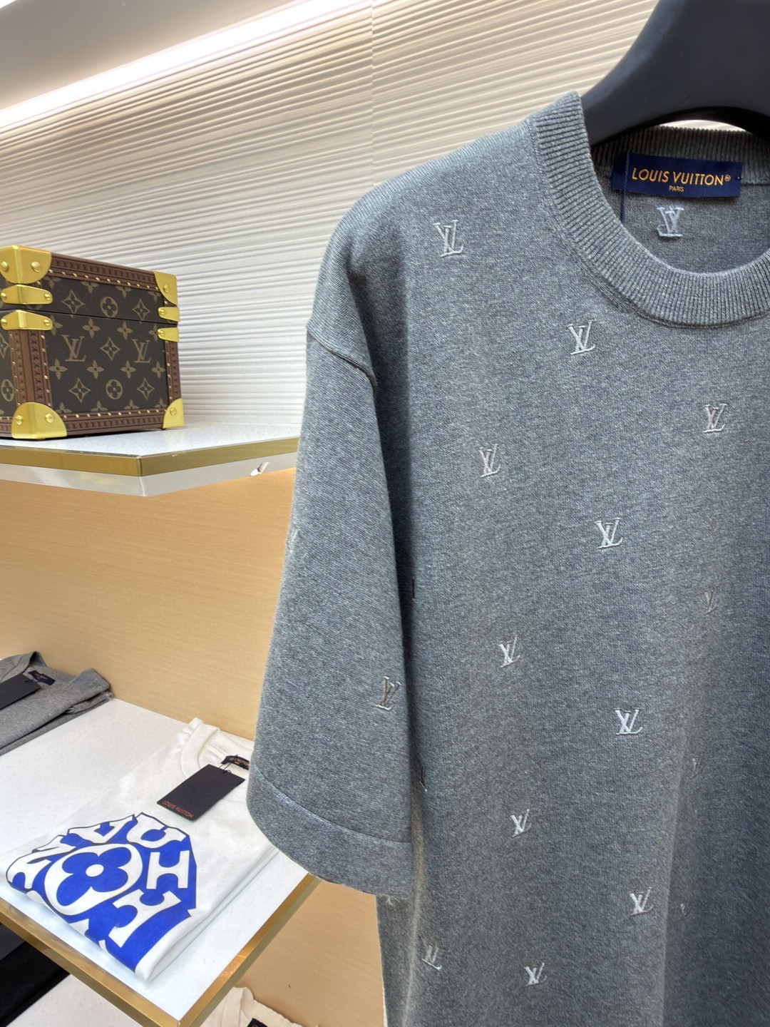 LOUIS VUITTON 路易威登 LV 小灰字刺绣毛织短袖 夏季 T恤 灰色 A7 1AJDXH
