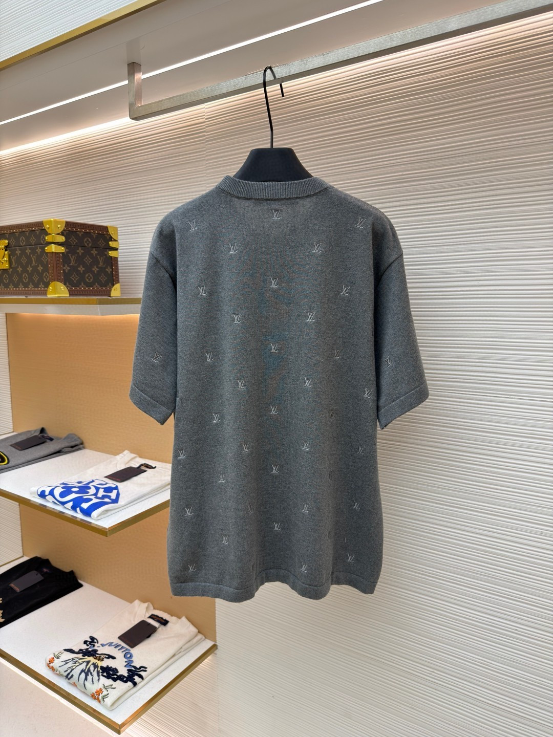 LOUIS VUITTON 路易威登 LV 小灰字刺绣毛织短袖 夏季 T恤 灰色 A7 1AJDXH