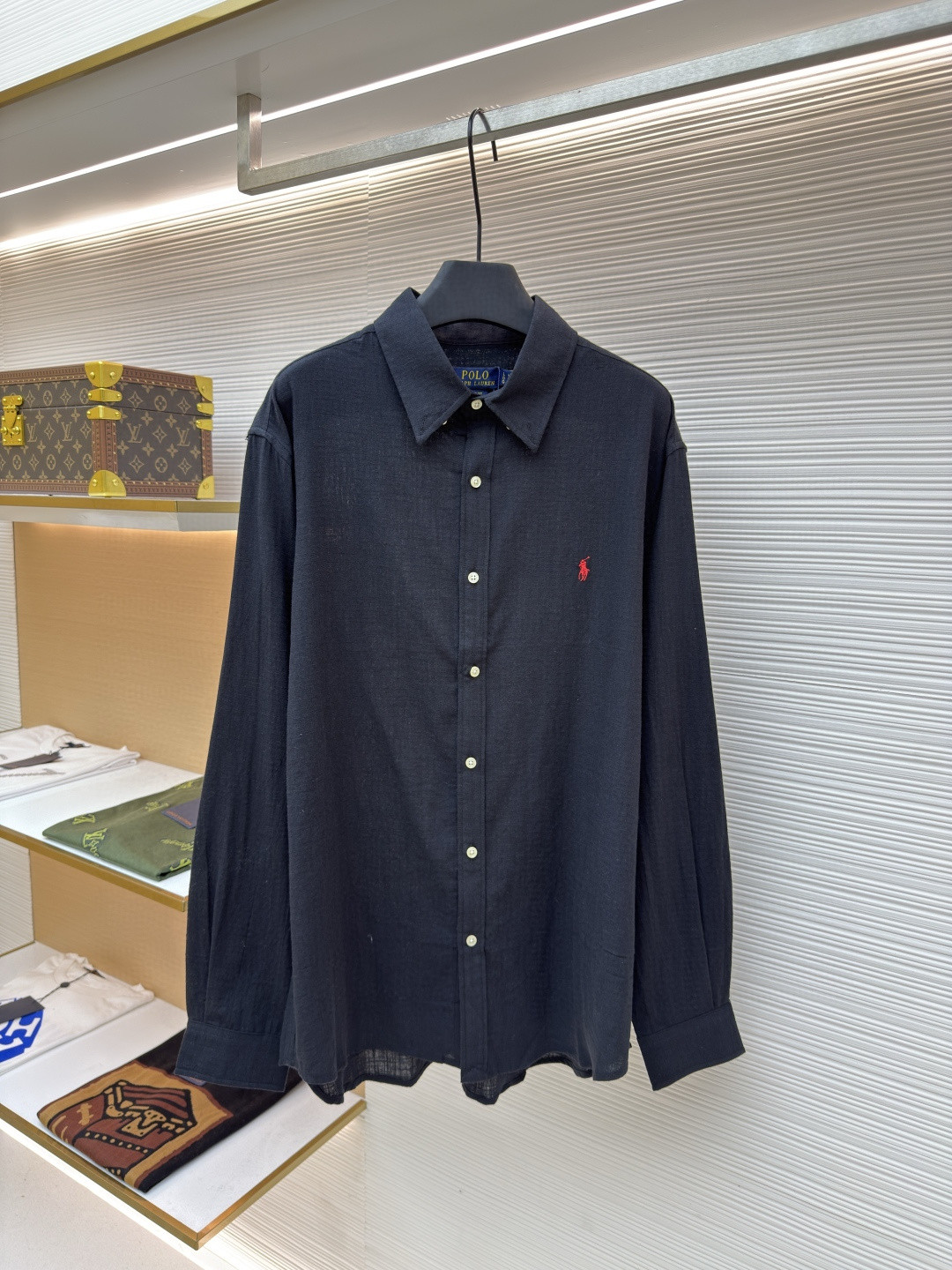 Ralph Lauren 拉夫劳伦 标识刺绣亚麻衬衫 外套 长袖 蓝色 白色 黑色 A7