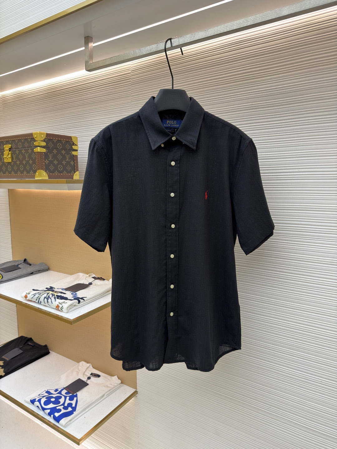 Ralph Lauren 拉夫劳伦 标识刺绣棉麻衬衫 短袖 白色 蓝色 黑色 A5 710966293-015