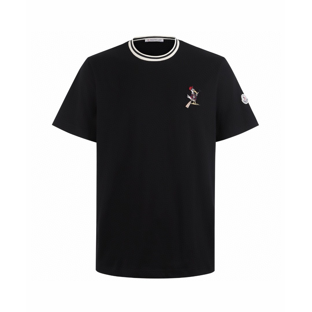 Moncler 蒙口 MonDuck 标识贴片刺绣圆领短袖 T恤 夏季 象牙白 黑色 A0 L10918C0001289AYY060