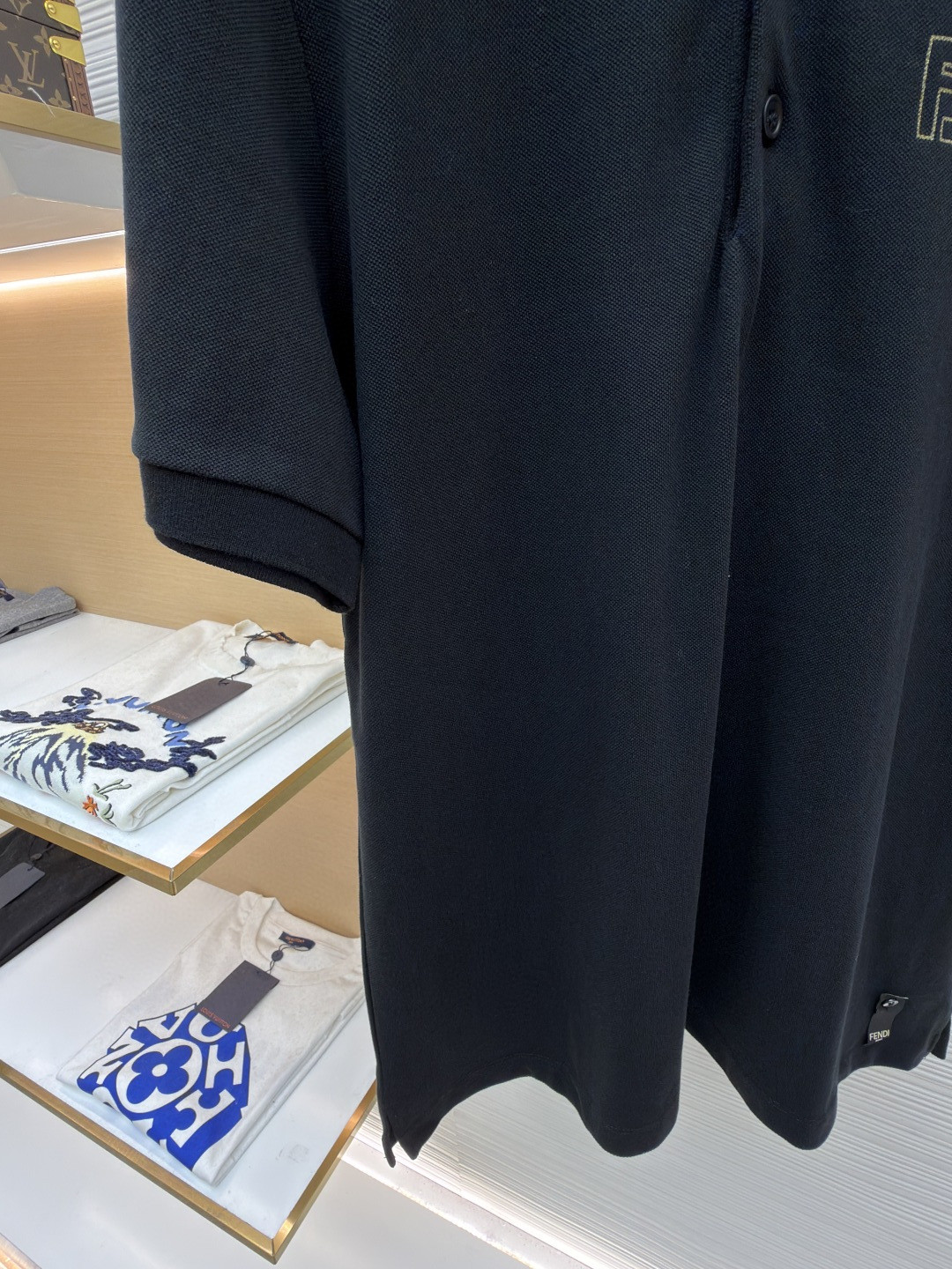 FENDI 芬迪 双F金色标识Polo衫 T恤 短袖 上衣 黑色 A0