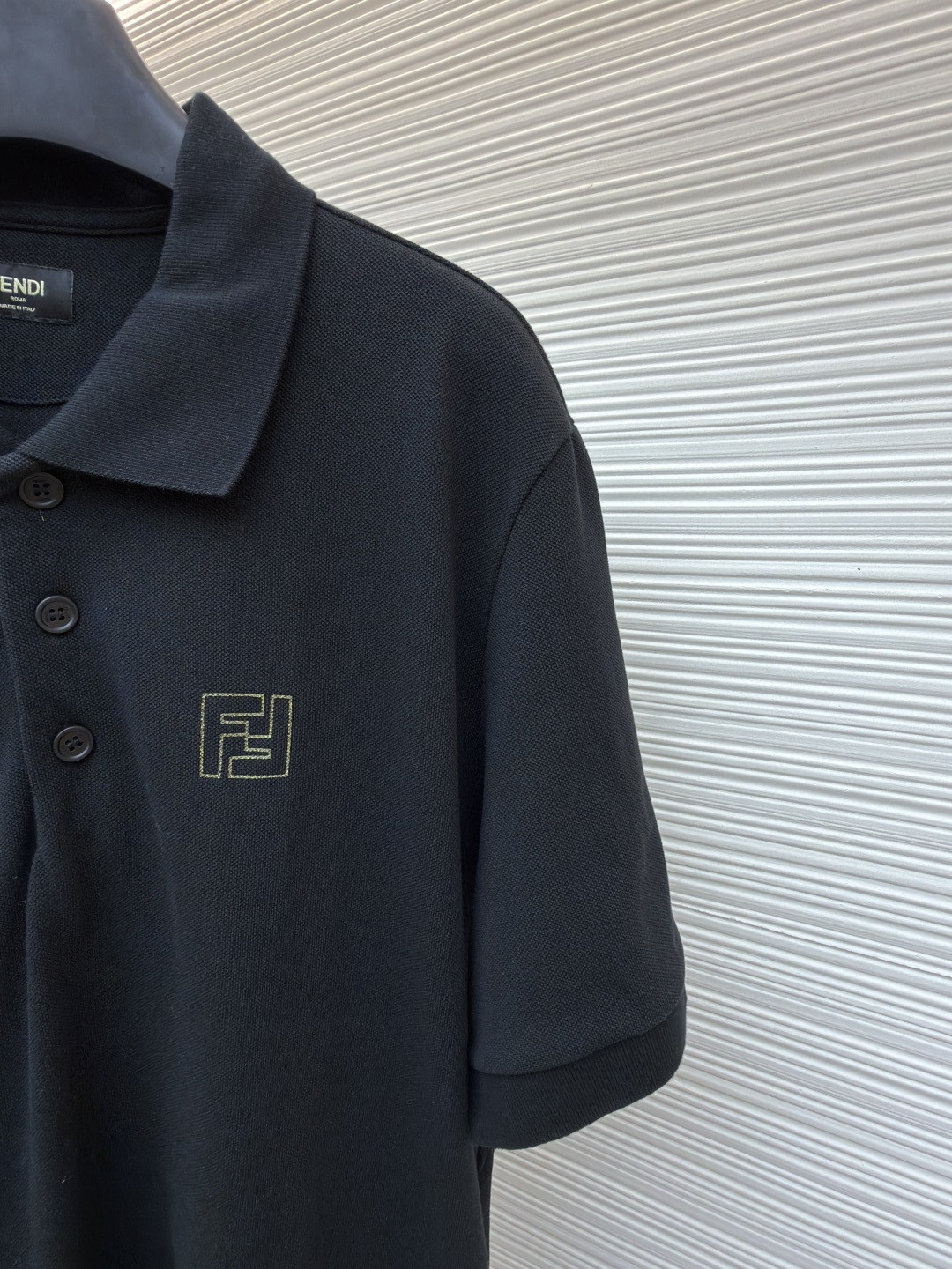 FENDI 芬迪 双F金色标识Polo衫 T恤 短袖 上衣 黑色 A0