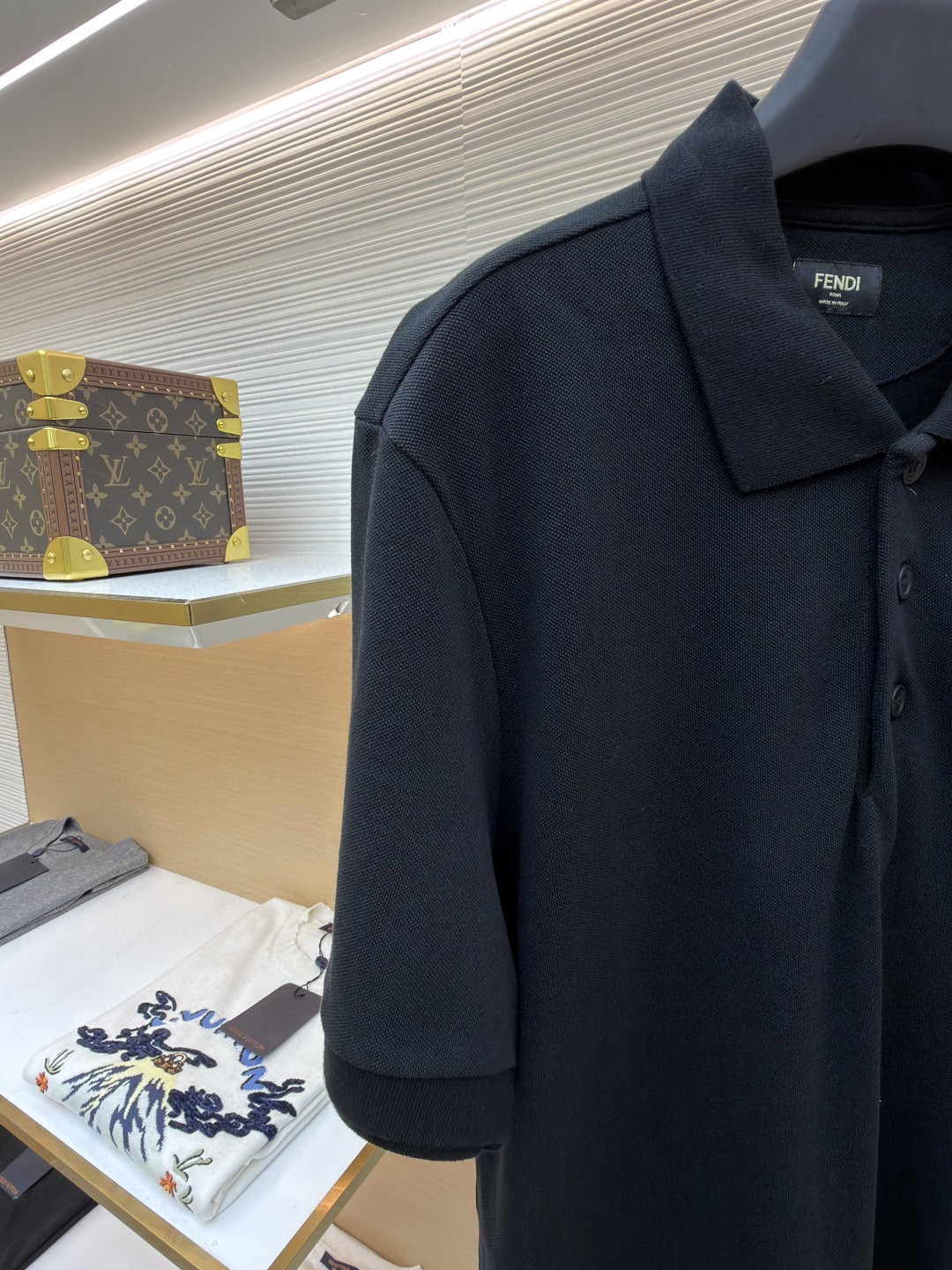 FENDI 芬迪 双F金色标识Polo衫 T恤 短袖 上衣 黑色 A0