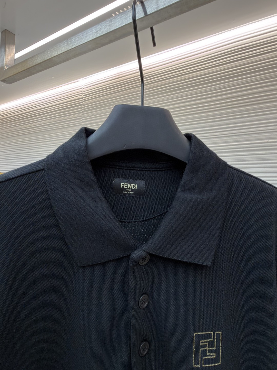 FENDI 芬迪 双F金色标识Polo衫 T恤 短袖 上衣 黑色 A0