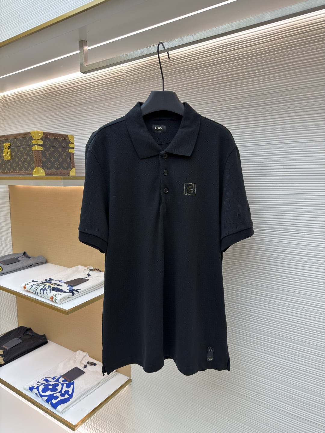 FENDI 芬迪 双F金色标识Polo衫 T恤 短袖 上衣 黑色 A0