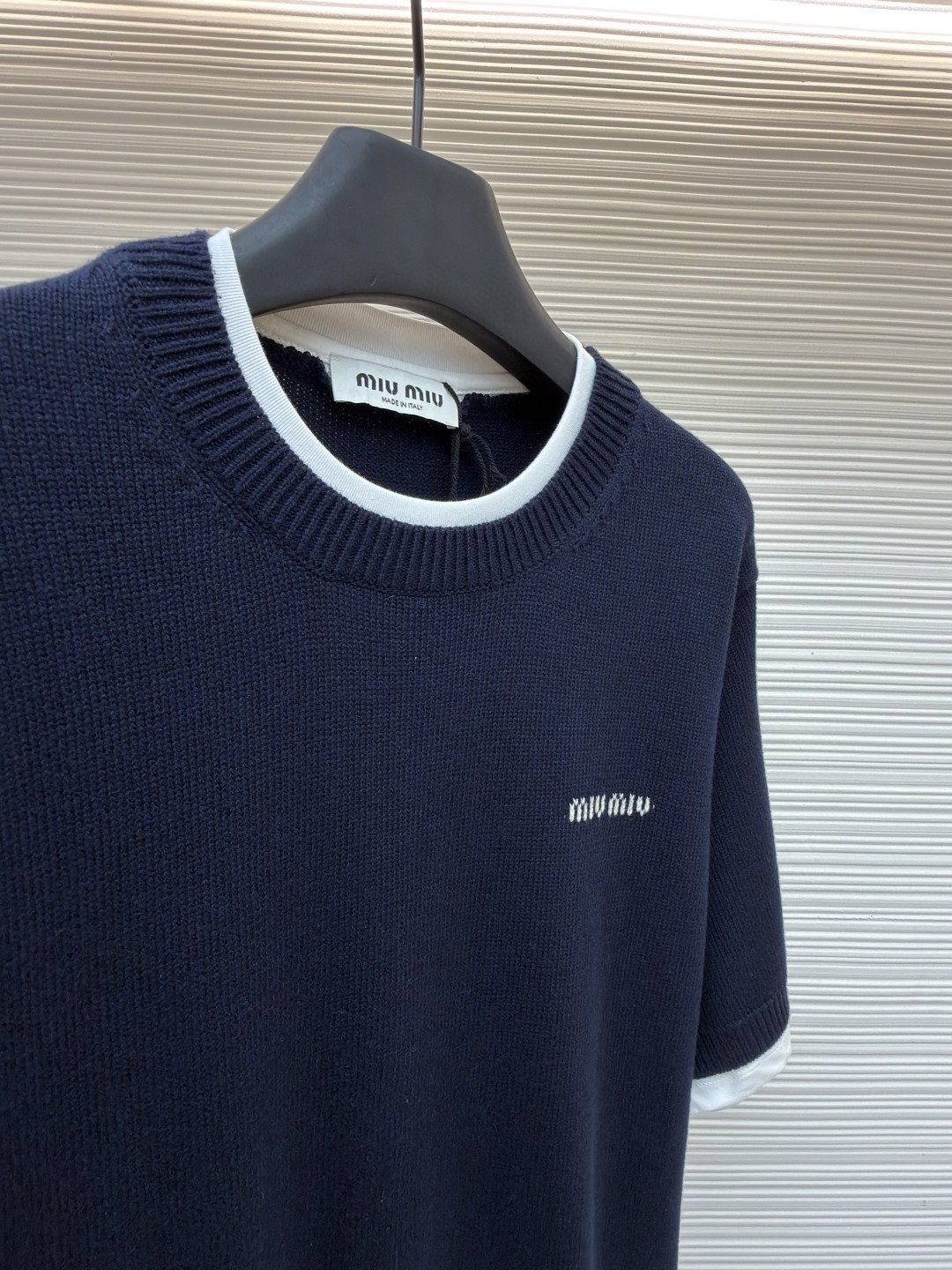 MIU MIU 假两件拼接针织衫 毛衣 短袖 T恤 蓝色 A5 MMLB62-174K-F0008-S-OOO